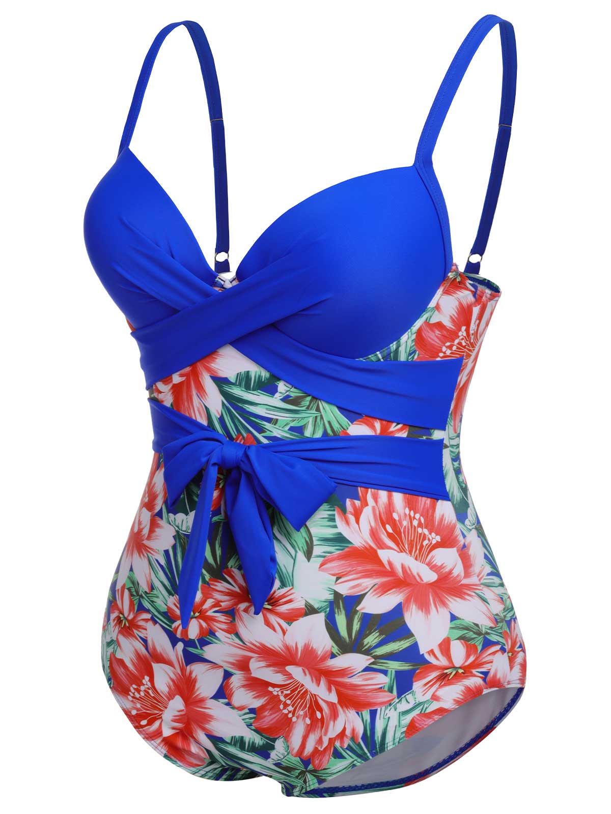 [Plus Size] 1940s Strap Flowers One-Piece Swimsuit - Image 10