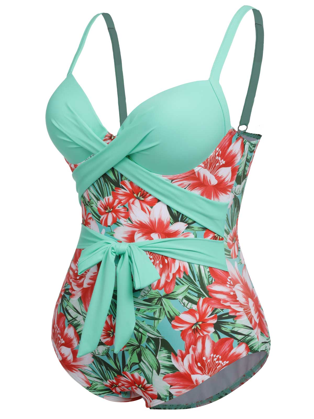 [Plus Size] 1940s Strap Flowers One-Piece Swimsuit - Image 17