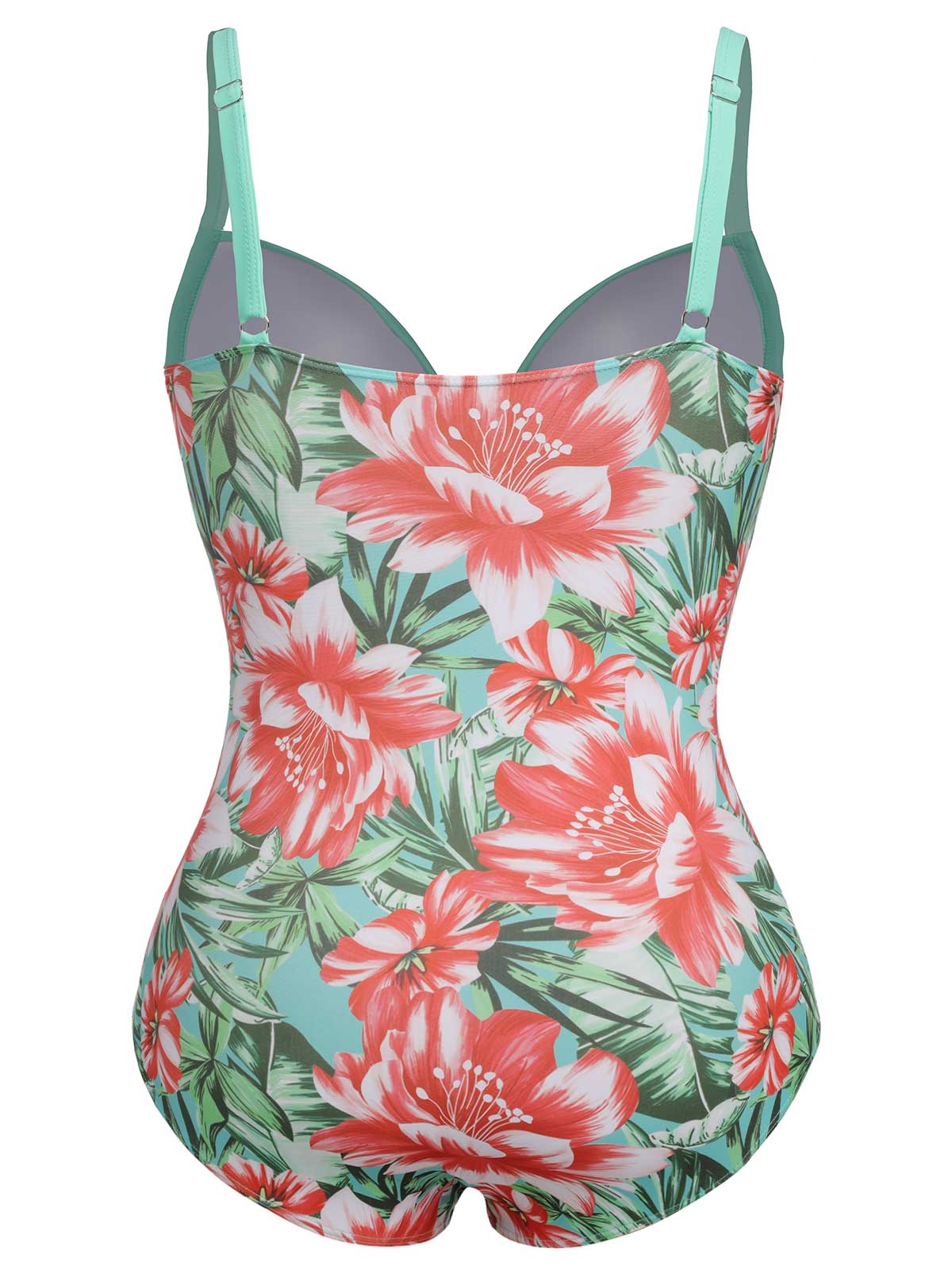 [Plus Size] 1940s Strap Flowers One-Piece Swimsuit - Image 18