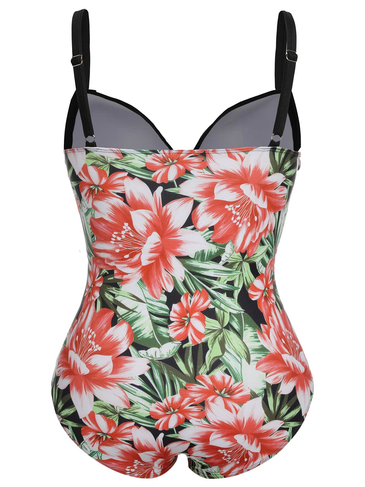 [Plus Size] 1940s Strap Flowers One-Piece Swimsuit - Image 25