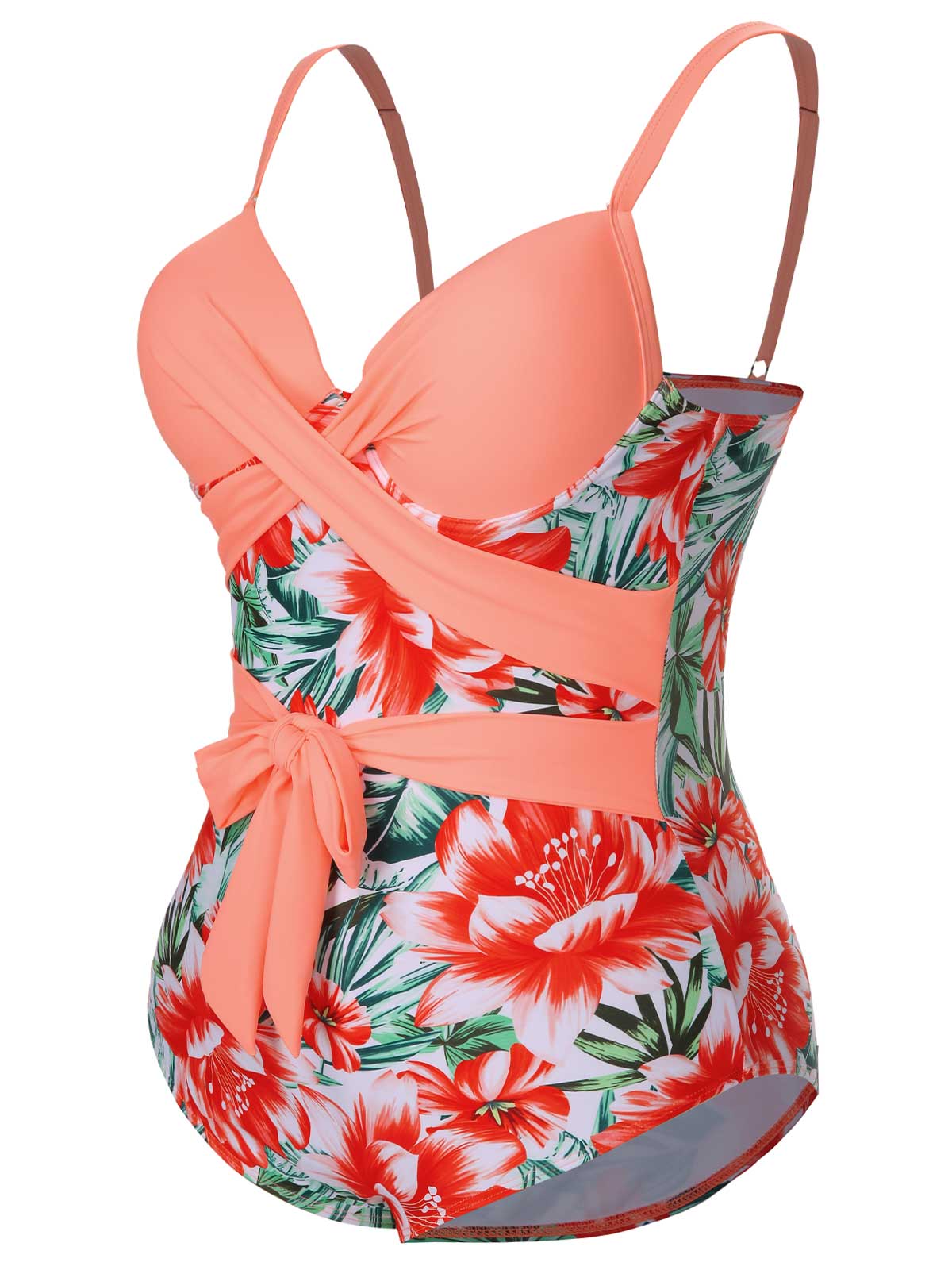 [Plus Size] 1940s Strap Flowers One-Piece Swimsuit - Image 3