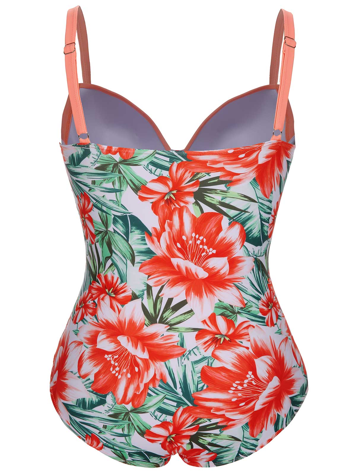 [Plus Size] 1940s Strap Flowers One-Piece Swimsuit - Image 4