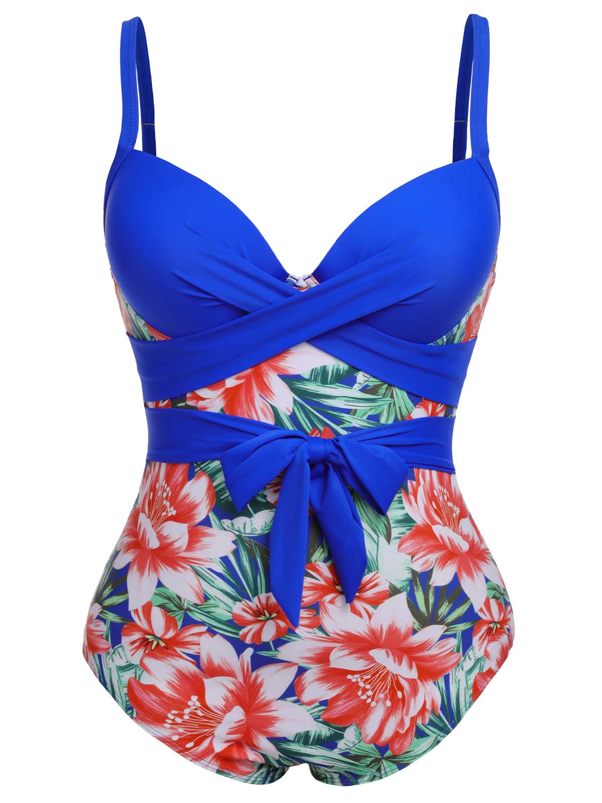 [Plus Size] 1940s Strap Flowers One-Piece Swimsuit - Image 9