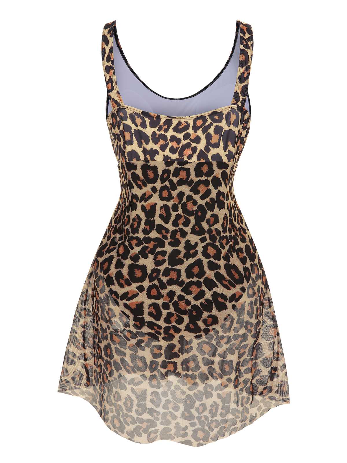 [Plus Size] 1940s Strap Print One-Piece Skirt Swimsuit - Image 11