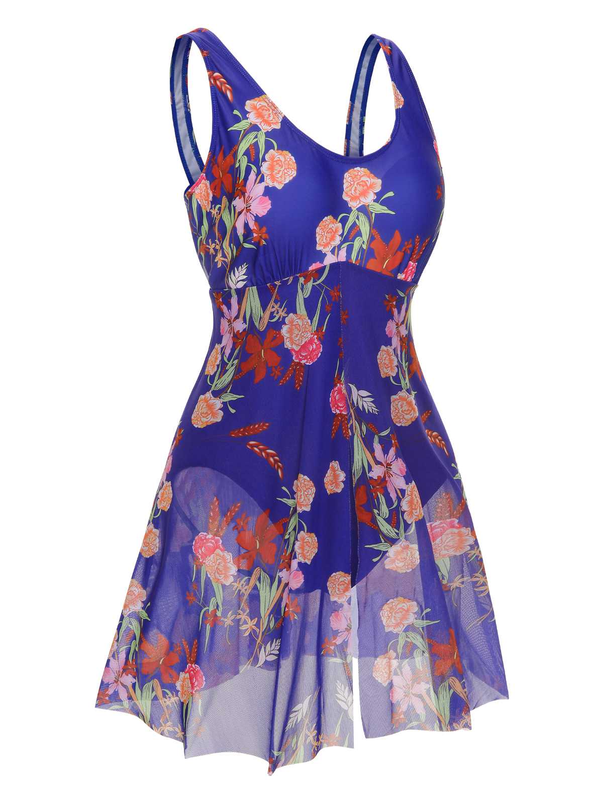 [Plus Size] 1940s Strap Print One-Piece Skirt Swimsuit - Image 3