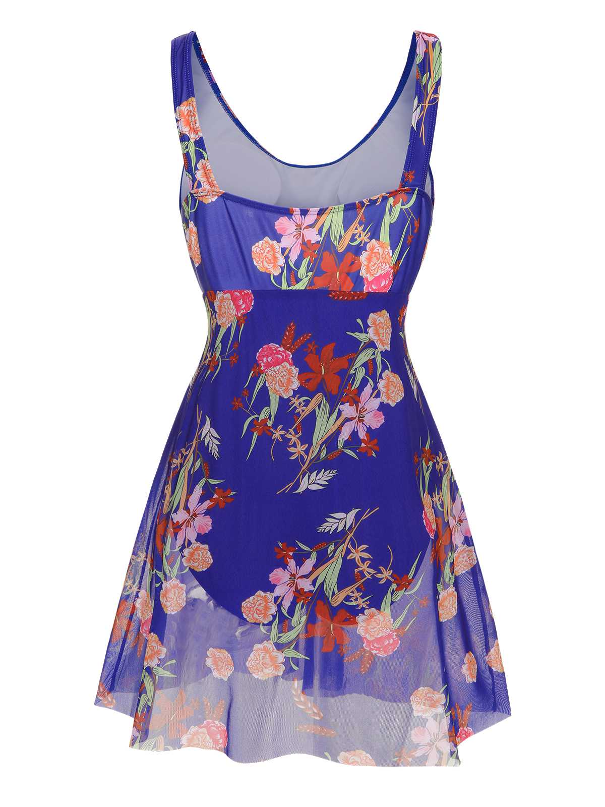 [Plus Size] 1940s Strap Print One-Piece Skirt Swimsuit - Image 4