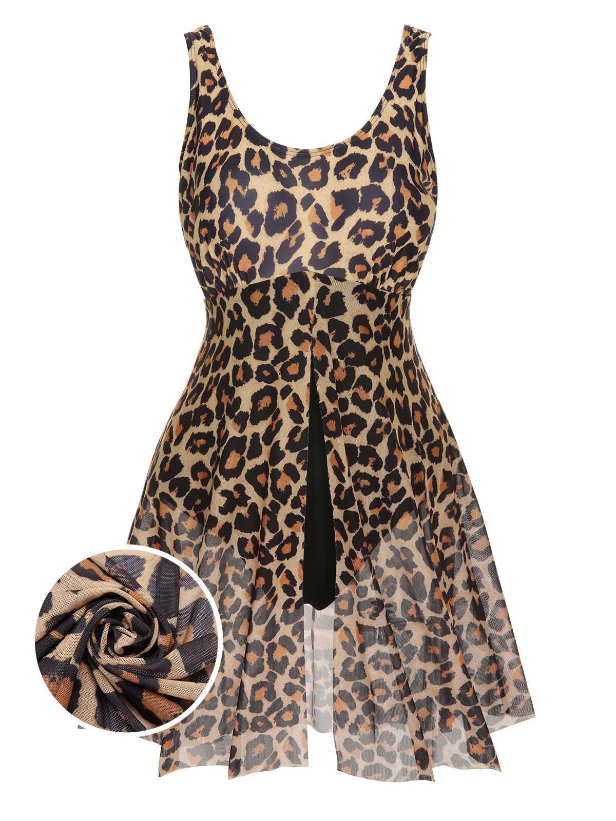 [Plus Size] 1940s Strap Print One-Piece Skirt Swimsuit - Image 8