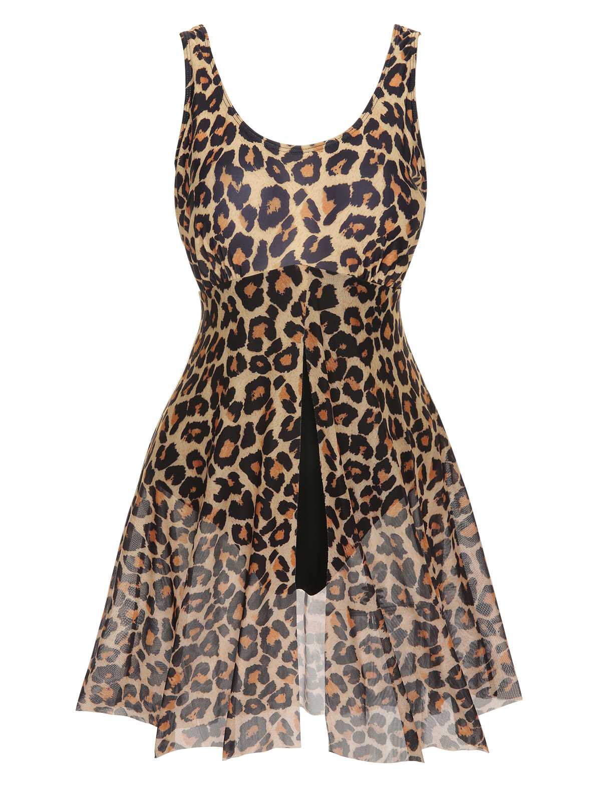 [Plus Size] 1940s Strap Print One-Piece Skirt Swimsuit - Image 9