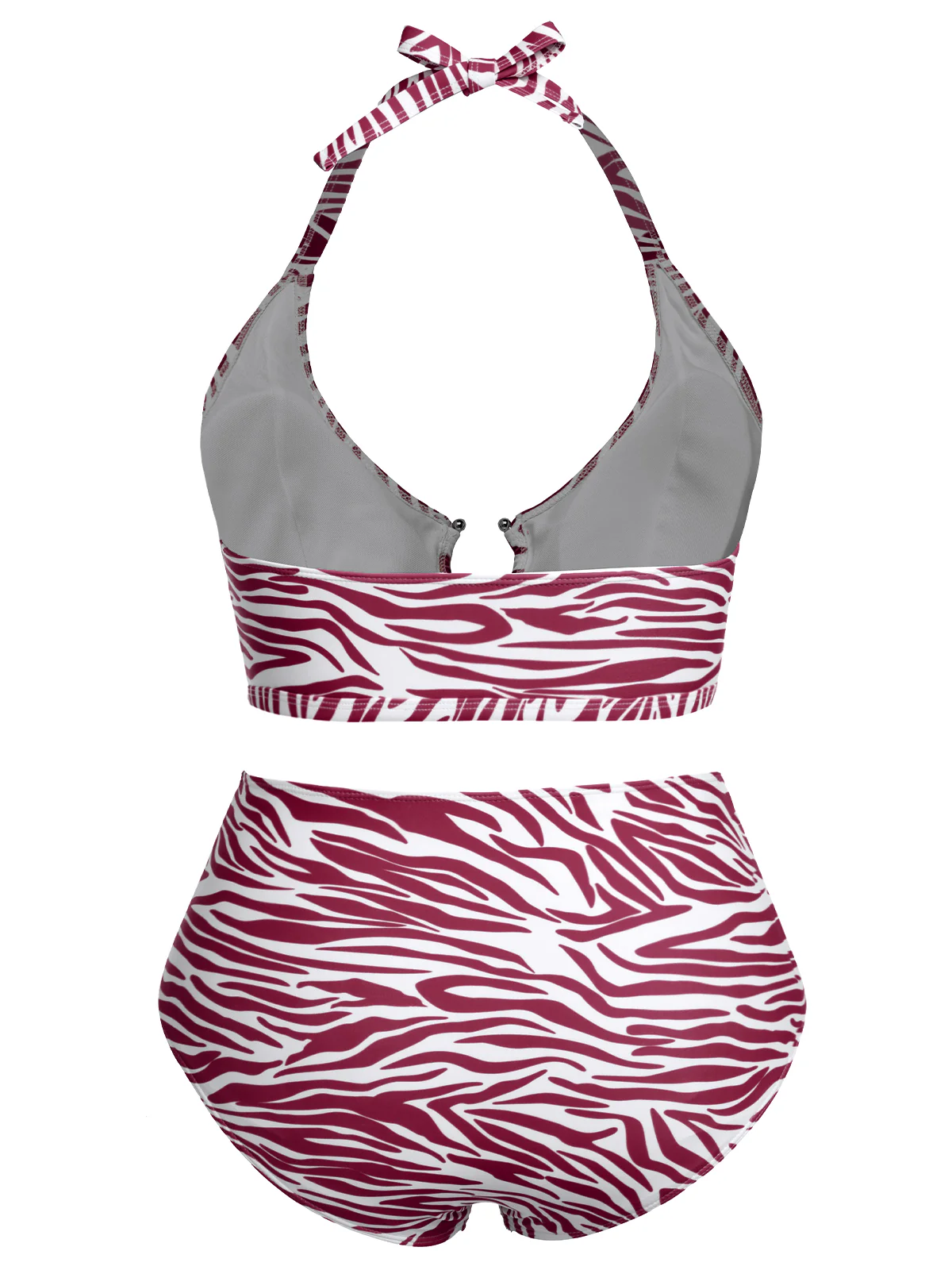 [Plus Size] 1940s Zebra Print Cutout Halter Swimsuit - Image 11