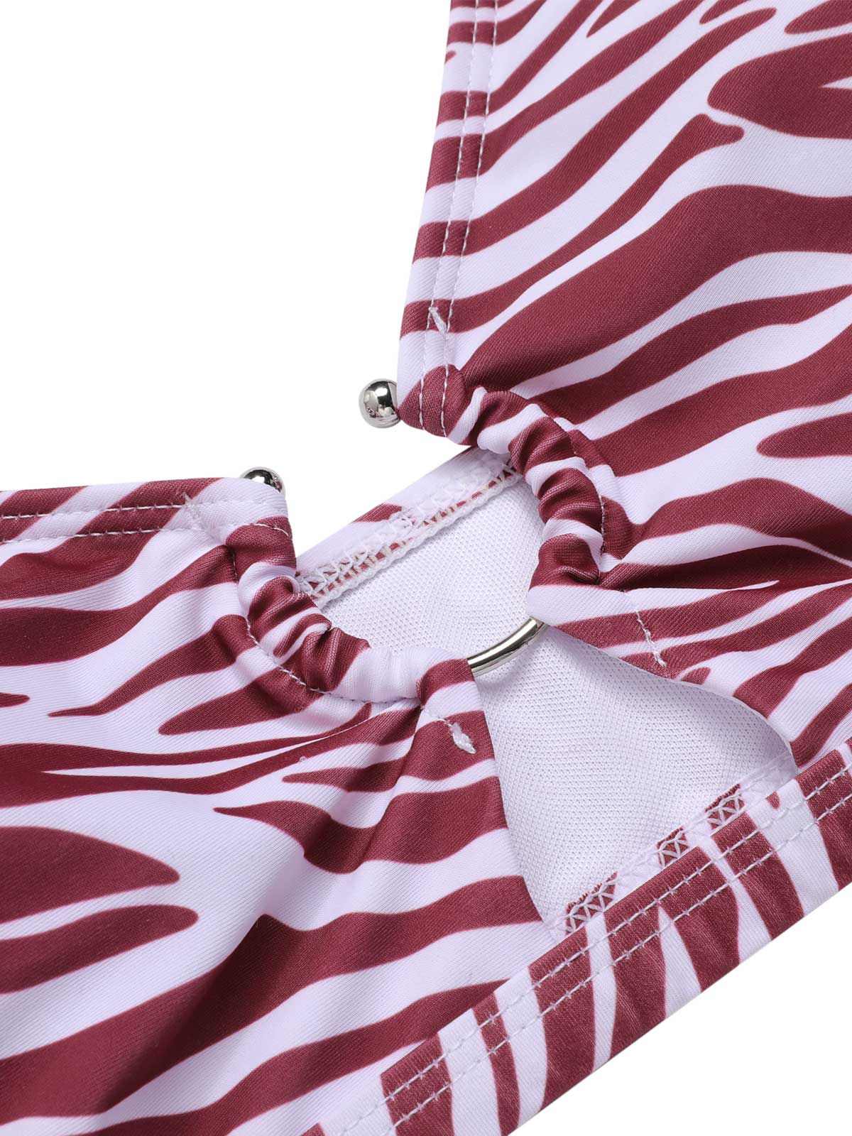 [Plus Size] 1940s Zebra Print Cutout Halter Swimsuit - Image 13
