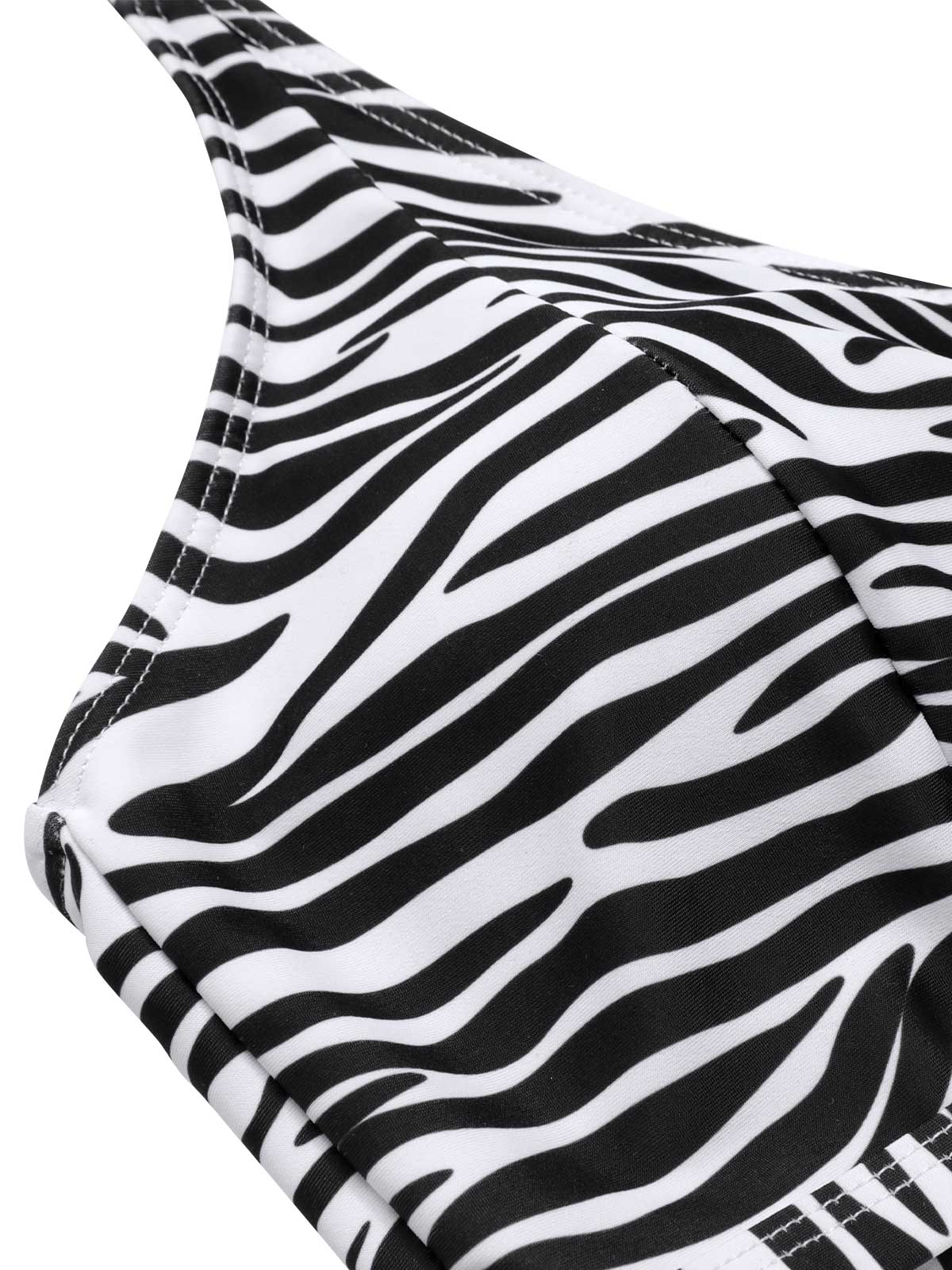 [Plus Size] 1940s Zebra Print Cutout Halter Swimsuit - Image 19