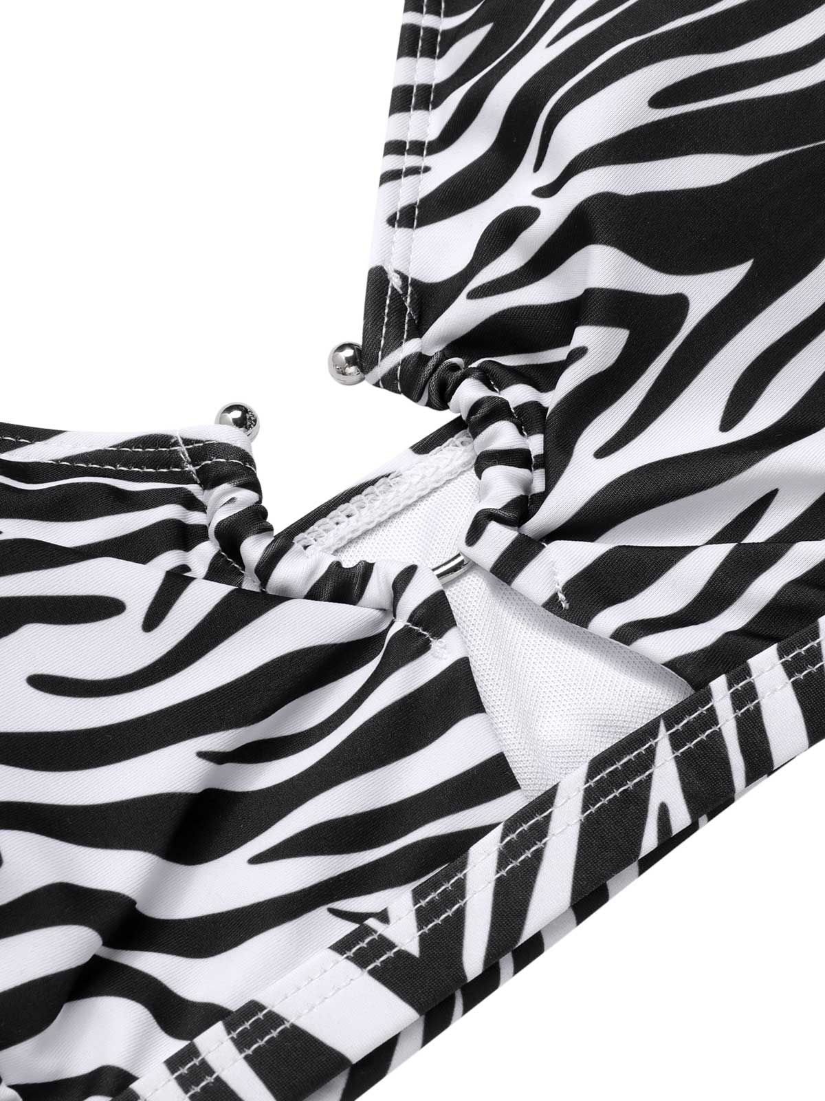 [Plus Size] 1940s Zebra Print Cutout Halter Swimsuit - Image 20