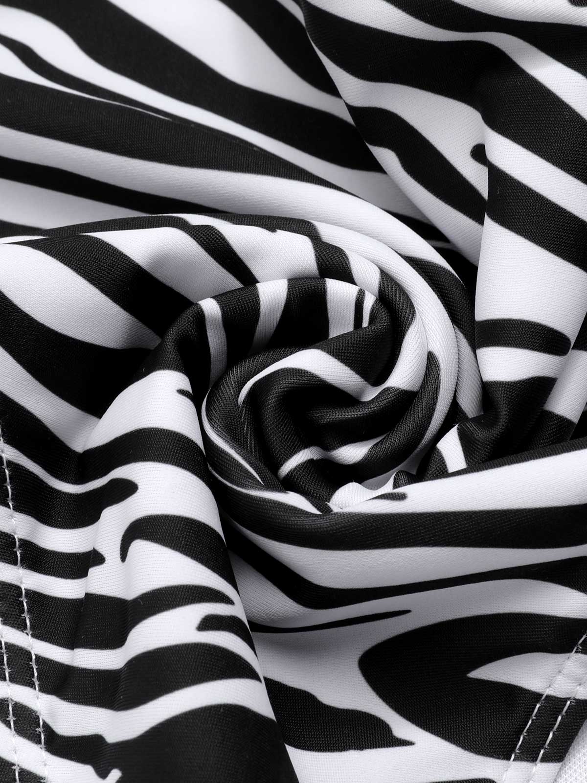 [Plus Size] 1940s Zebra Print Cutout Halter Swimsuit - Image 21