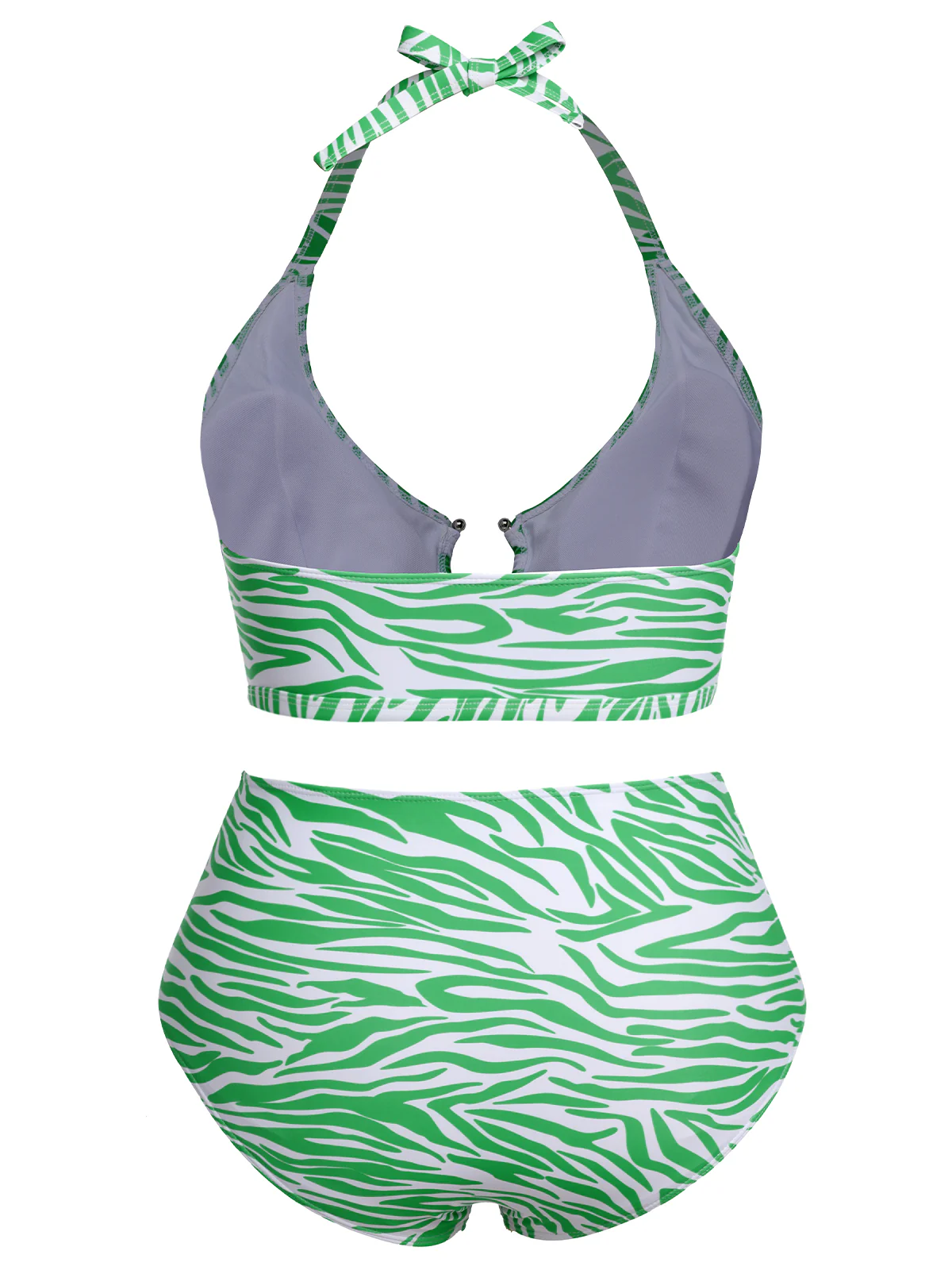 [Plus Size] 1940s Zebra Print Cutout Halter Swimsuit - Image 4
