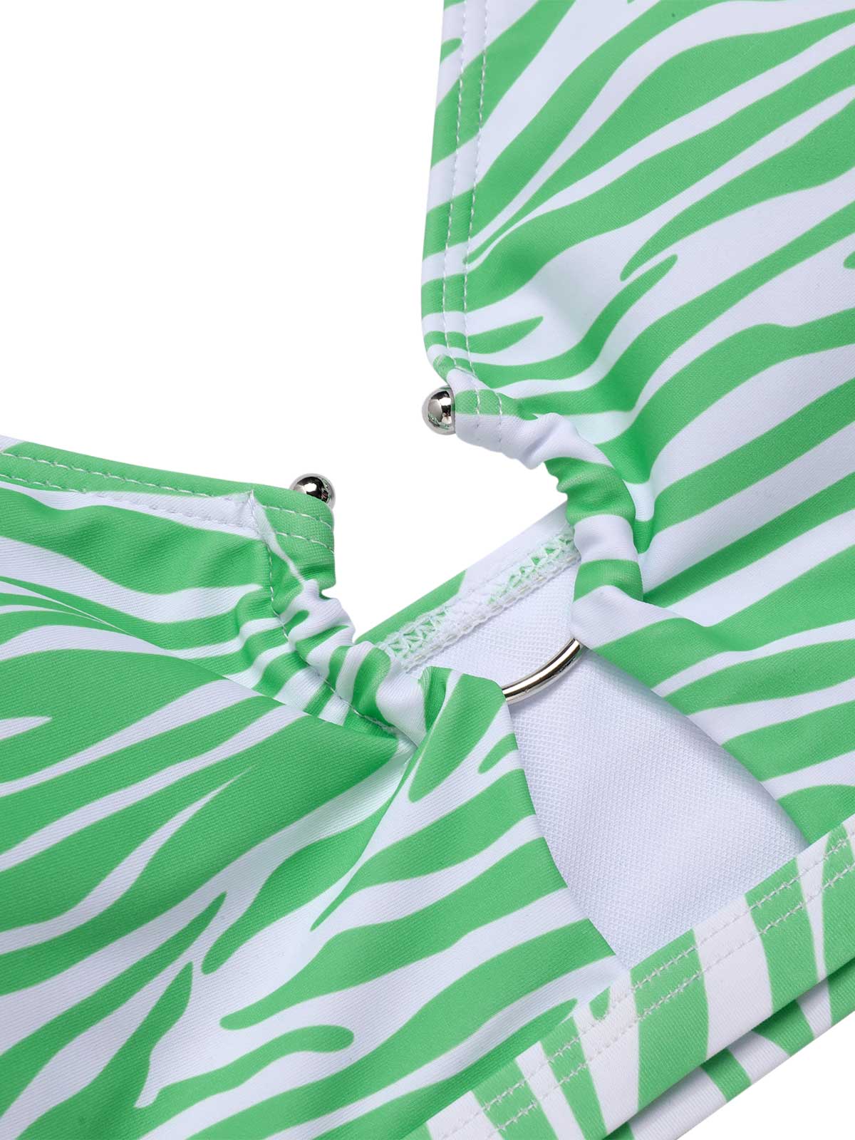 [Plus Size] 1940s Zebra Print Cutout Halter Swimsuit - Image 6