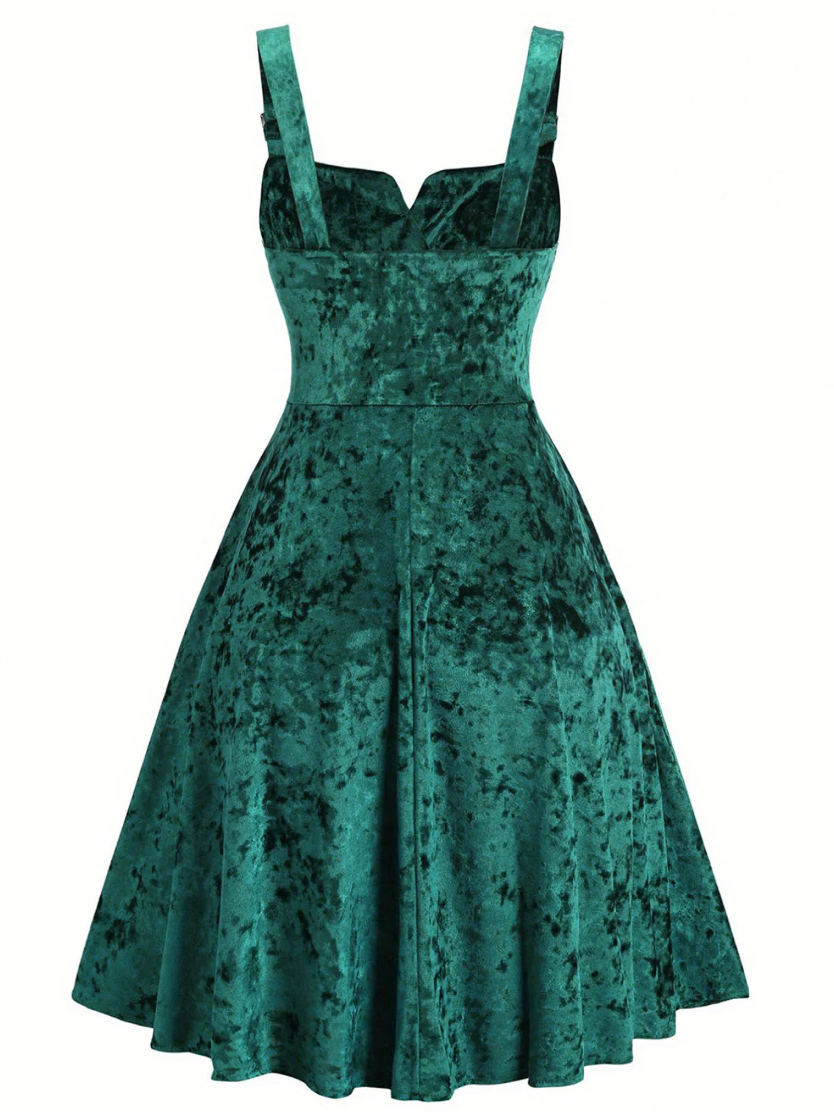 [Plus Size] 1950s Buckle Strap Velvet Sleeveless Dress - Image 2