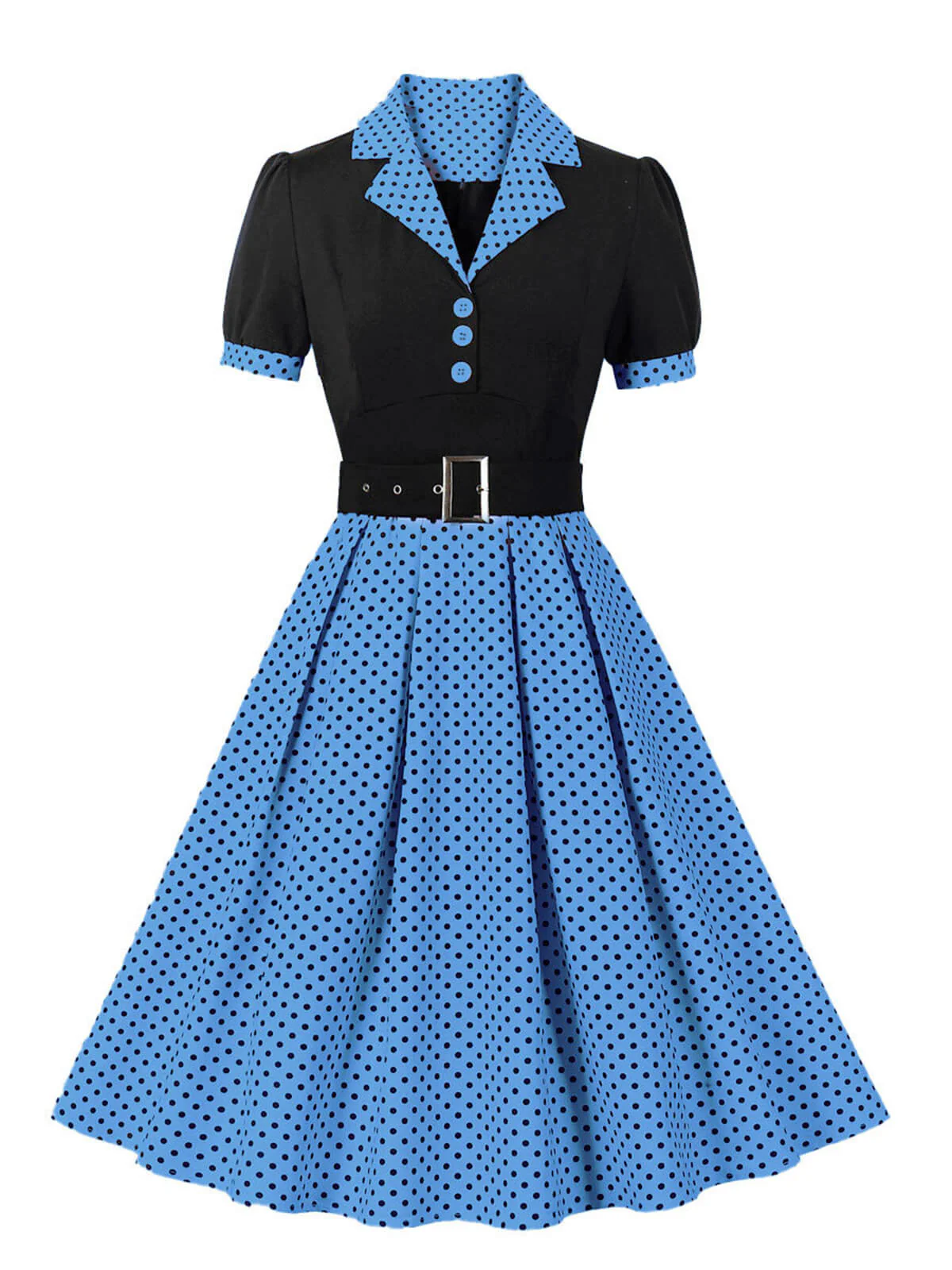 [Plus Size] 1950s Color Block Polka Dots Lapel Dress - Image 3