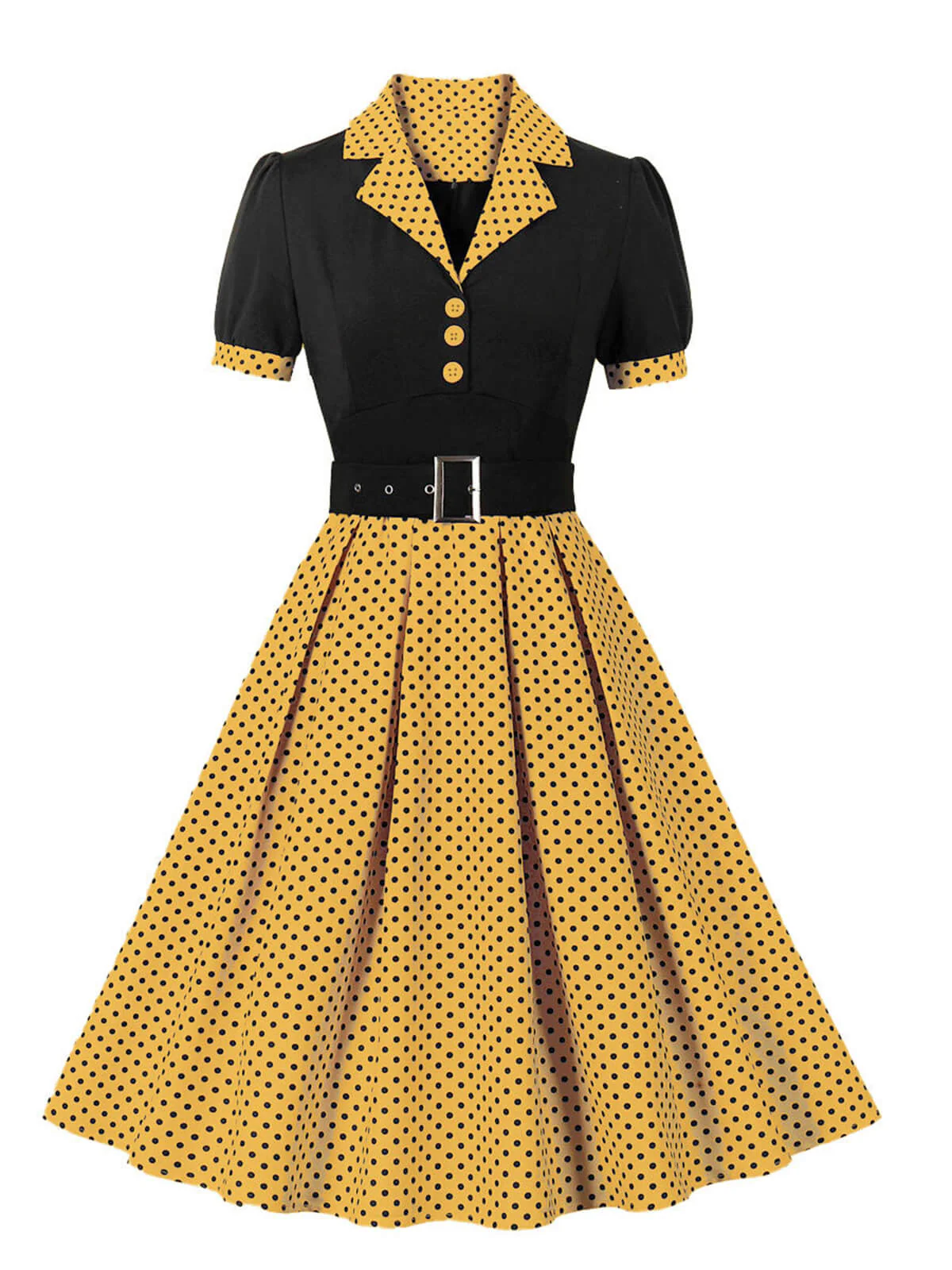 [Plus Size] 1950s Color Block Polka Dots Lapel Dress - Image 6