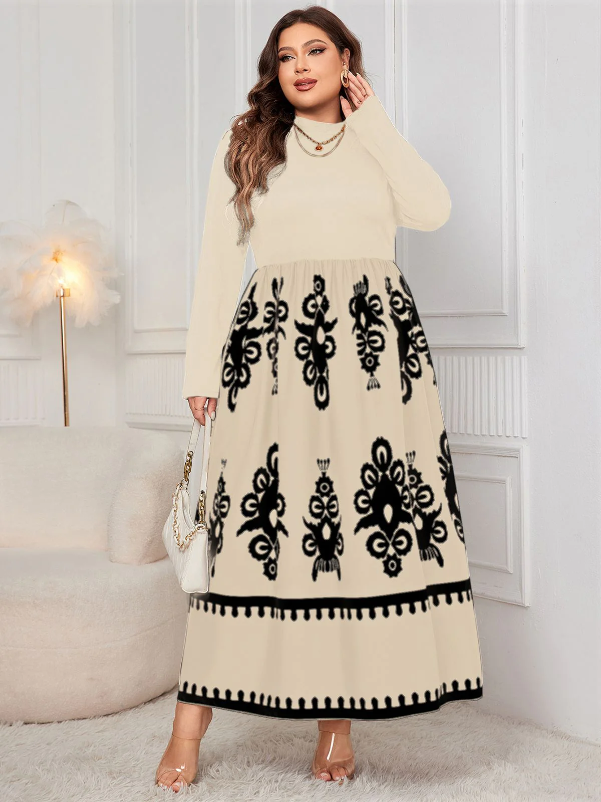 [Plus Size] 1950s Geometric Print Patchwork Dress - Image 10