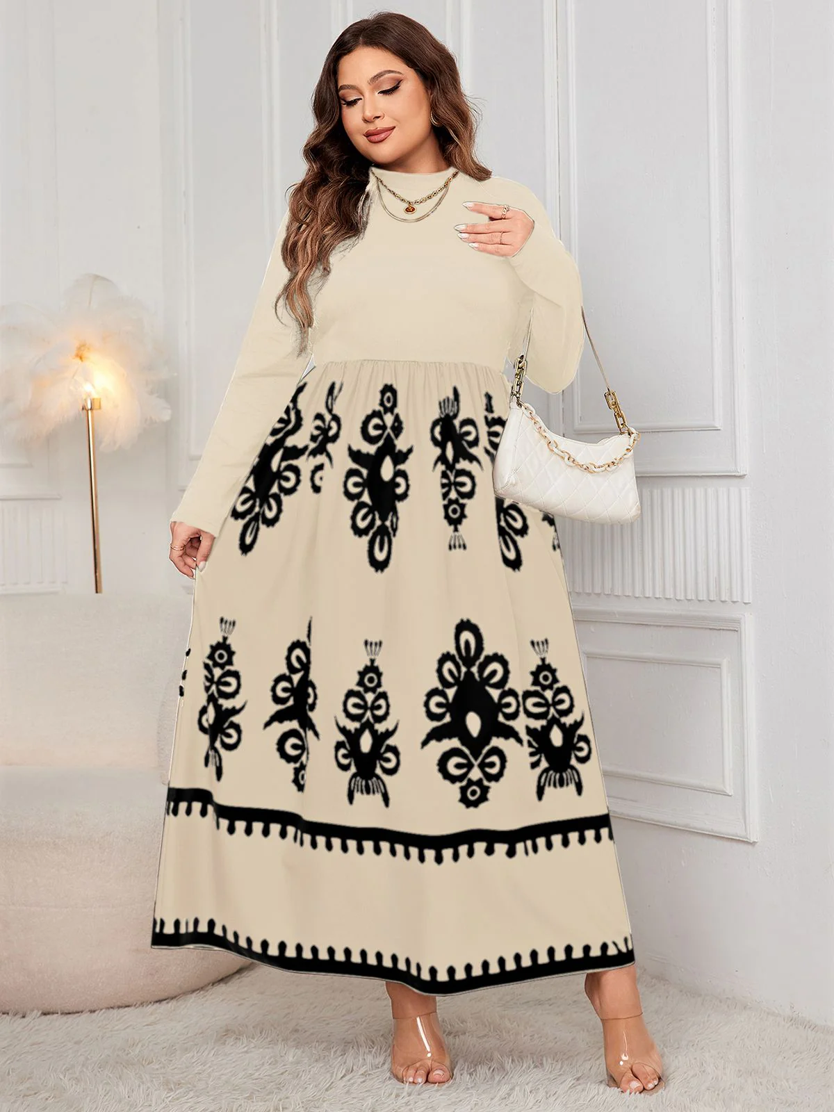 [Plus Size] 1950s Geometric Print Patchwork Dress - Image 11