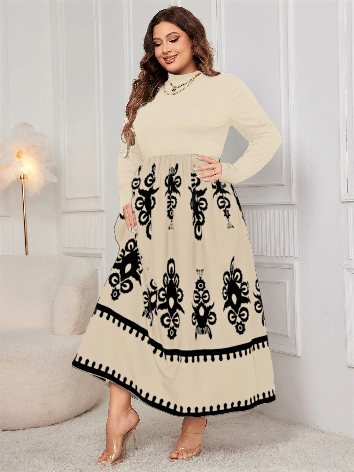 [Plus Size] 1950s Geometric Print Patchwork Dress - Image 12