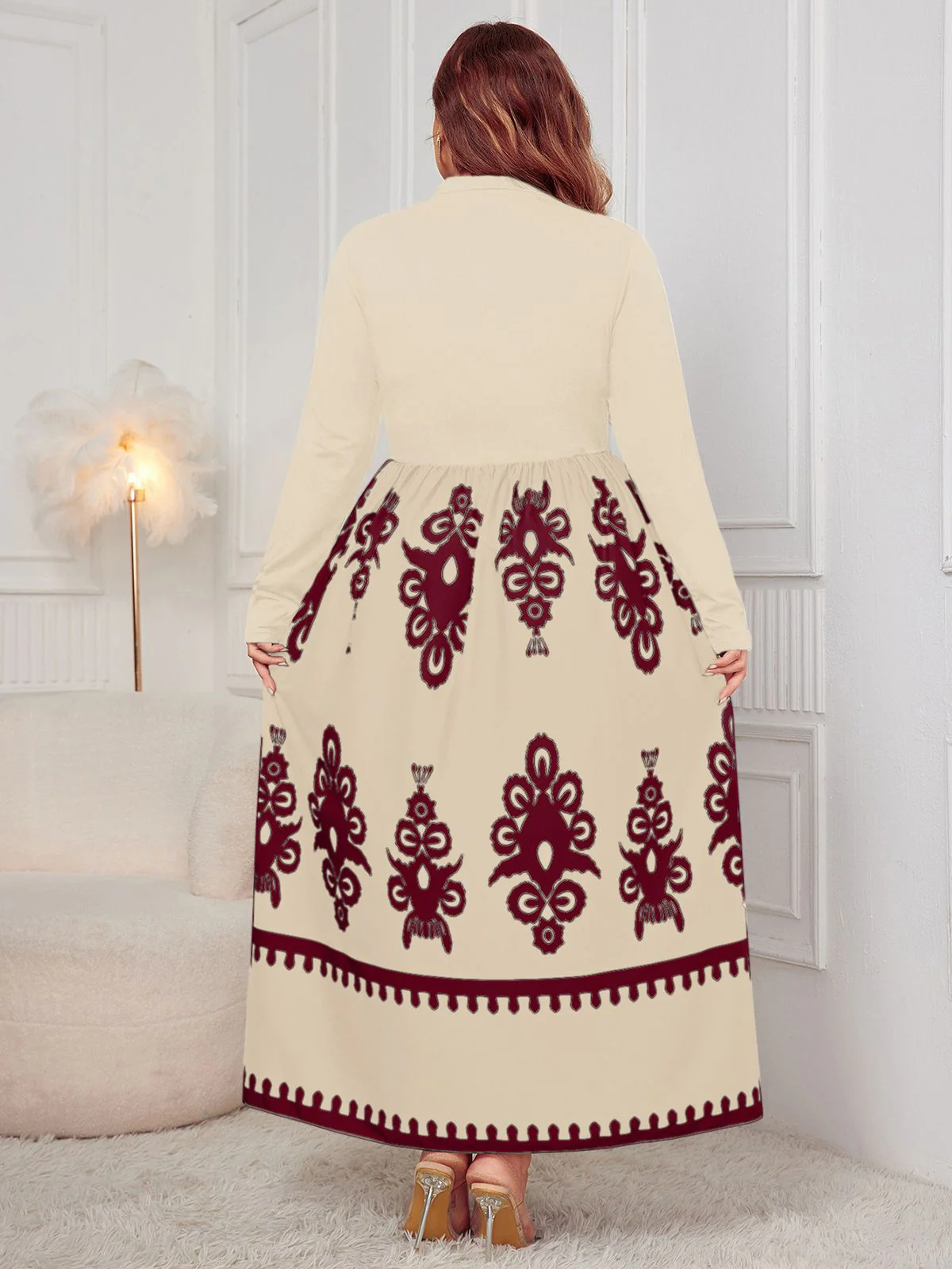 [Plus Size] 1950s Geometric Print Patchwork Dress - Image 14