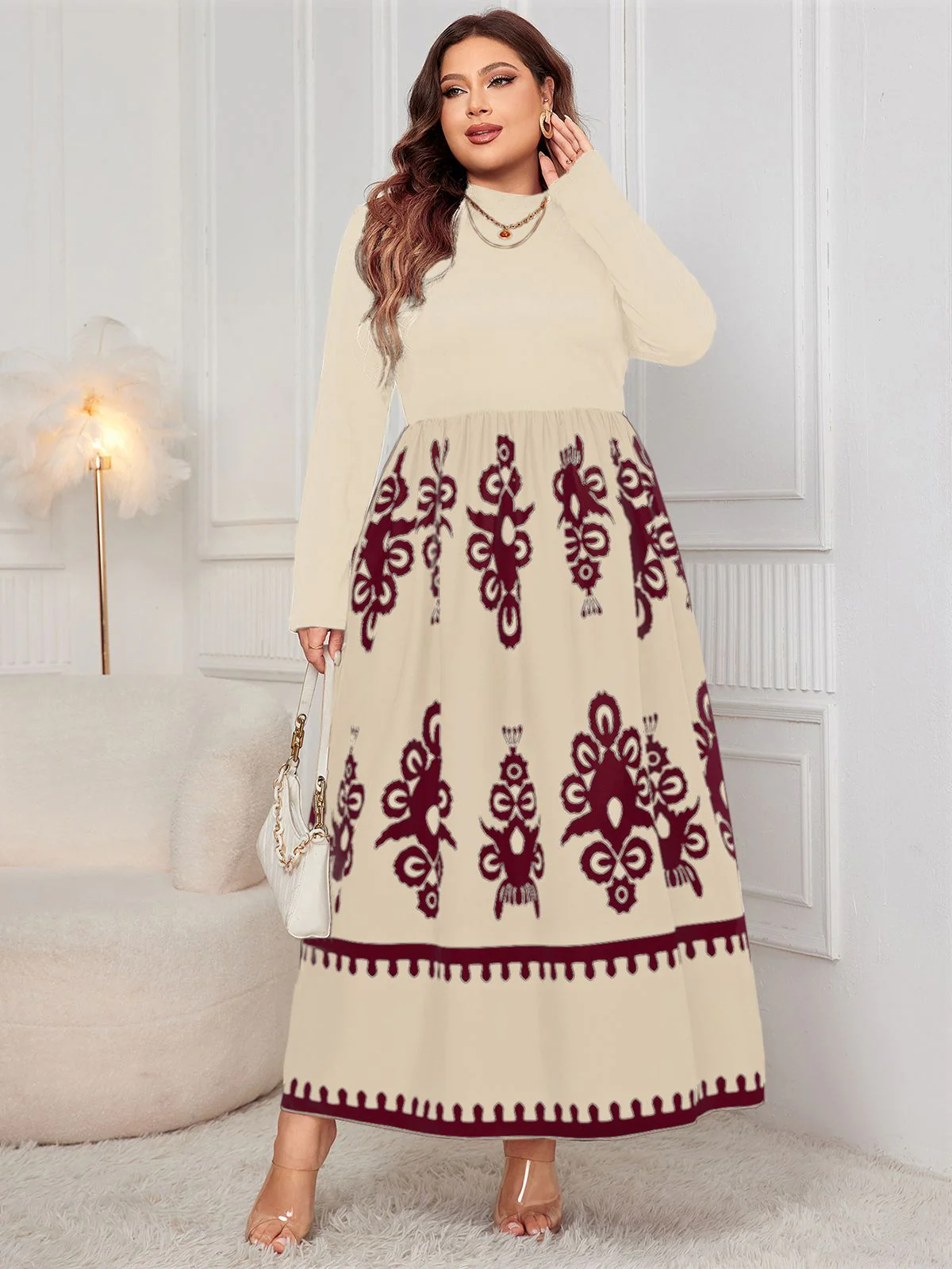 [Plus Size] 1950s Geometric Print Patchwork Dress - Image 15