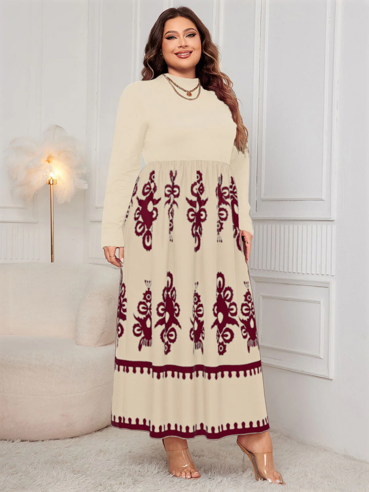 [Plus Size] 1950s Geometric Print Patchwork Dress - Image 16