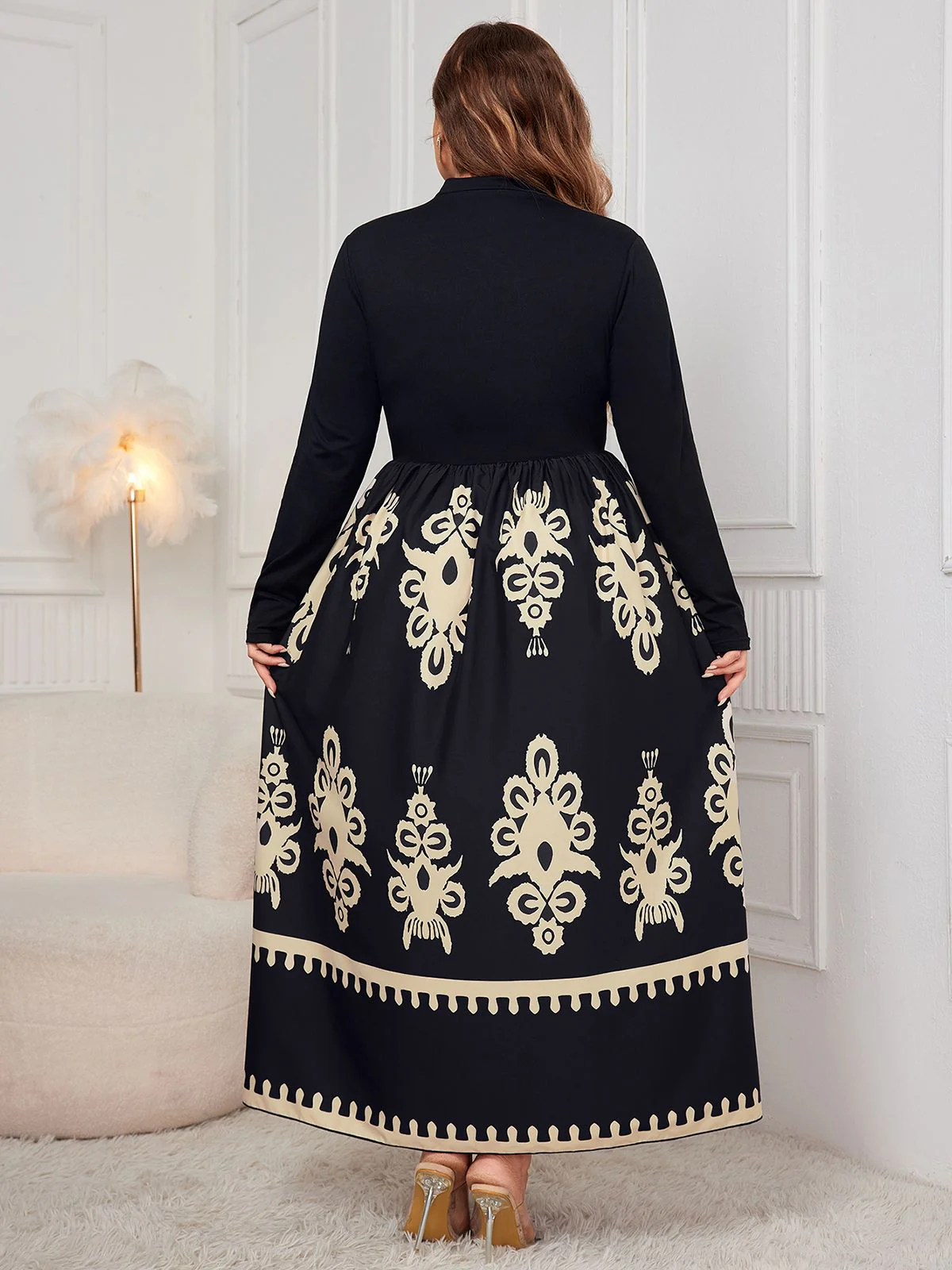 [Plus Size] 1950s Geometric Print Patchwork Dress - Image 2