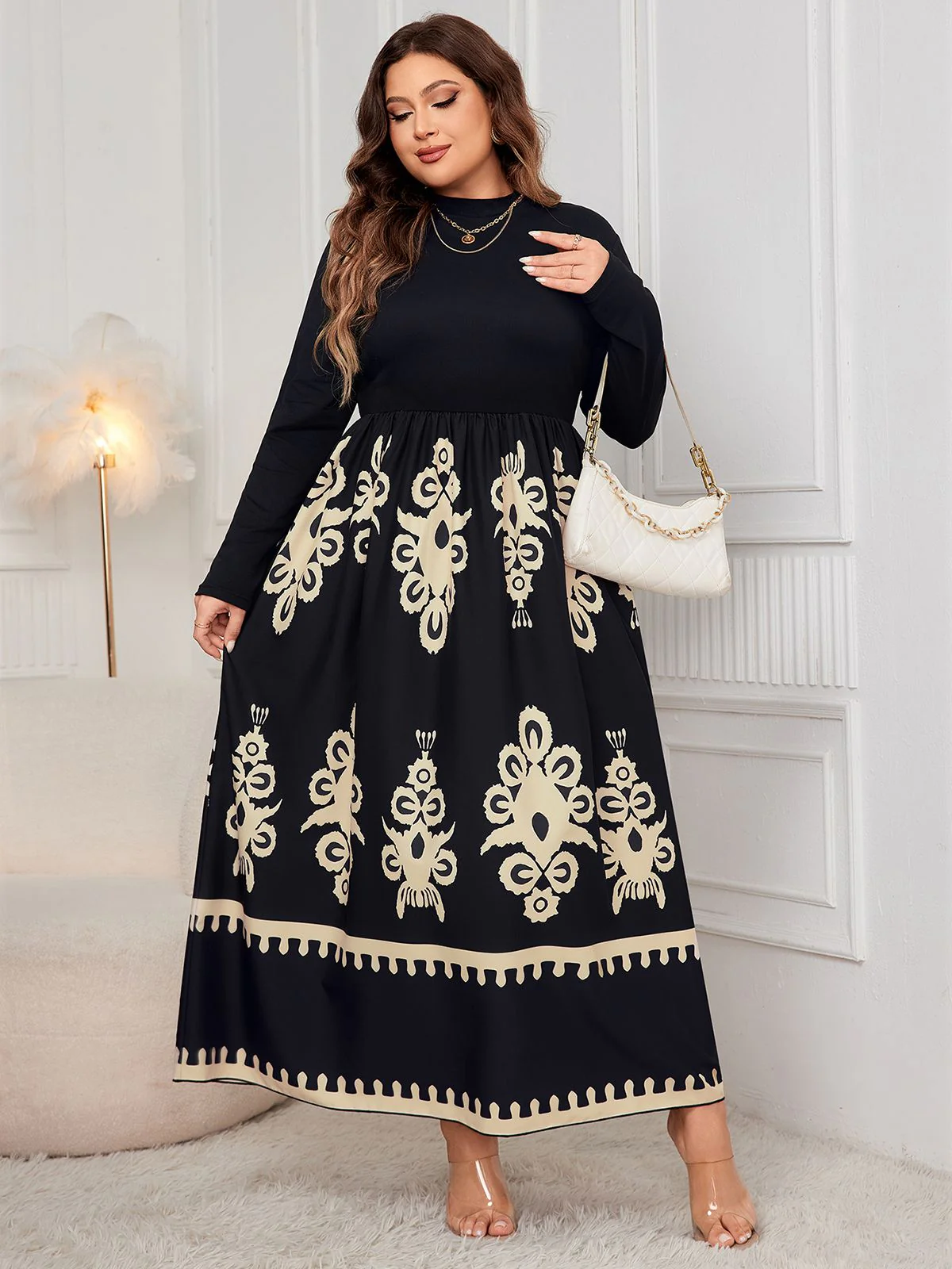 [Plus Size] 1950s Geometric Print Patchwork Dress - Image 4