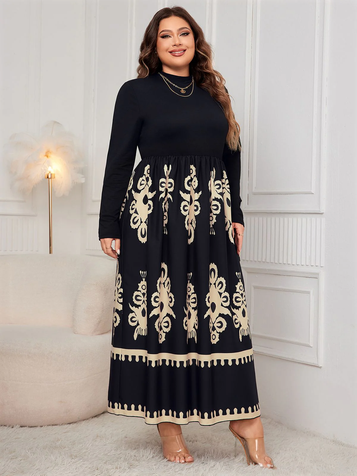 [Plus Size] 1950s Geometric Print Patchwork Dress - Image 6