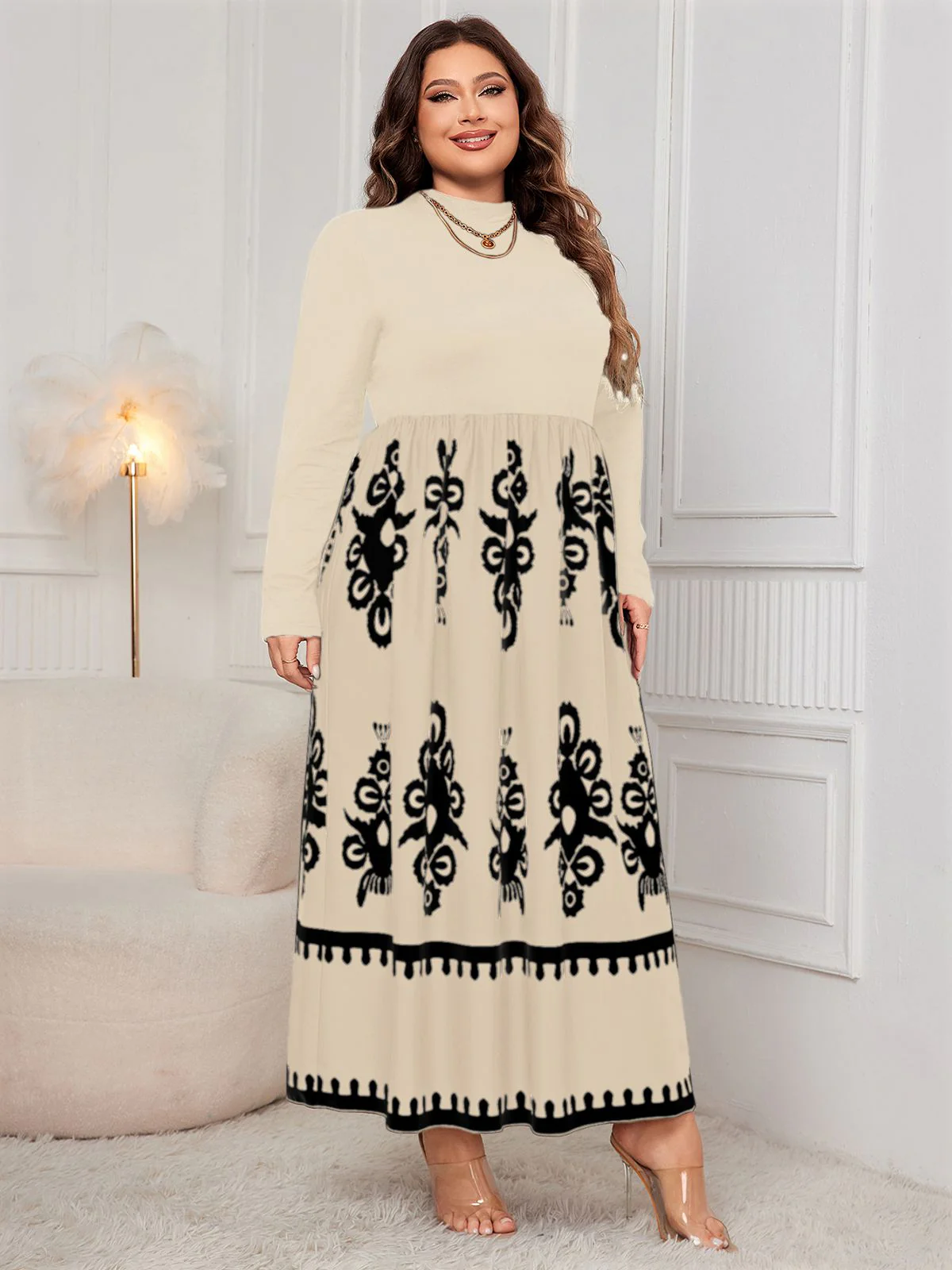 [Plus Size] 1950s Geometric Print Patchwork Dress - Image 7