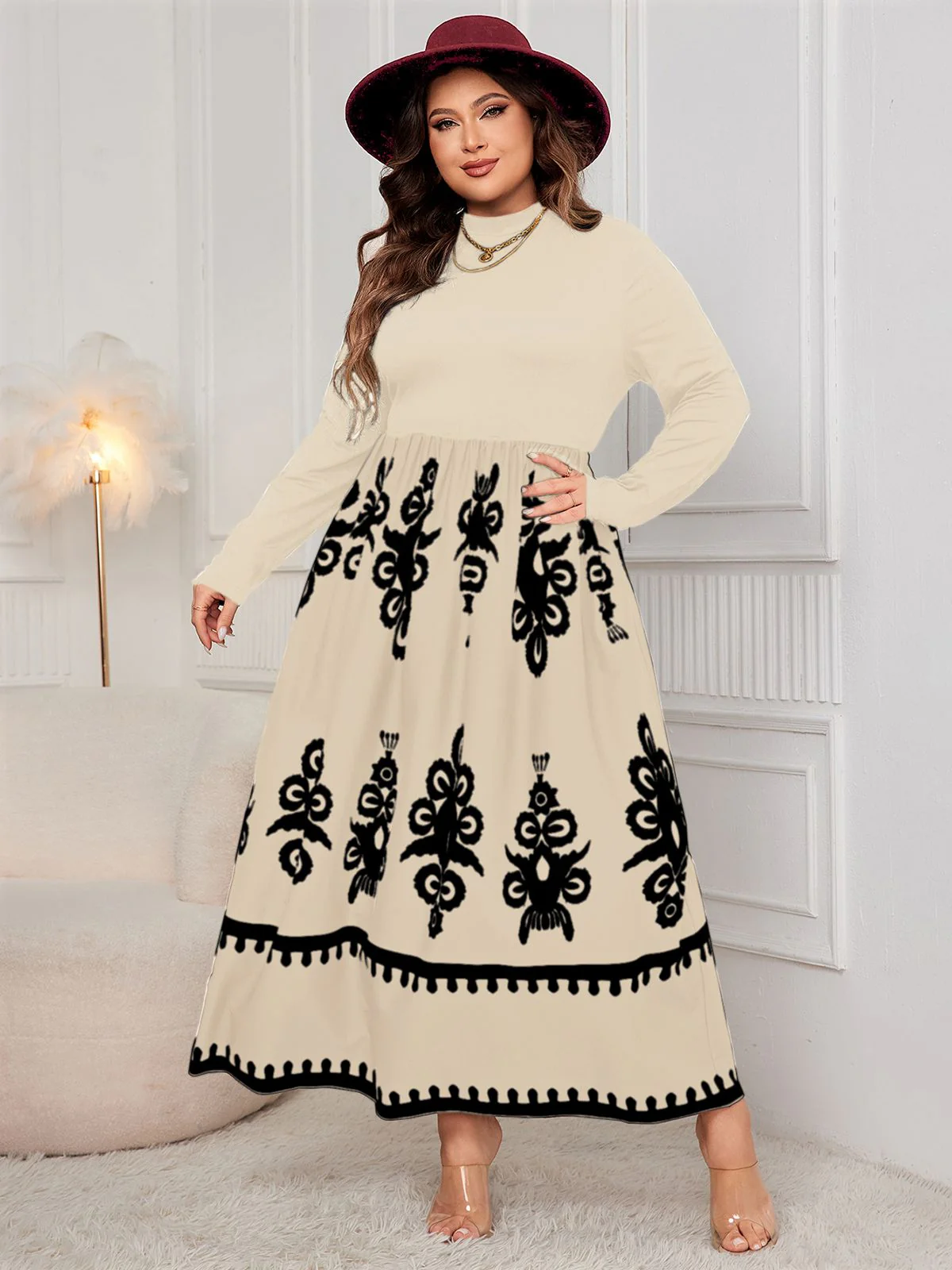 [Plus Size] 1950s Geometric Print Patchwork Dress - Image 8