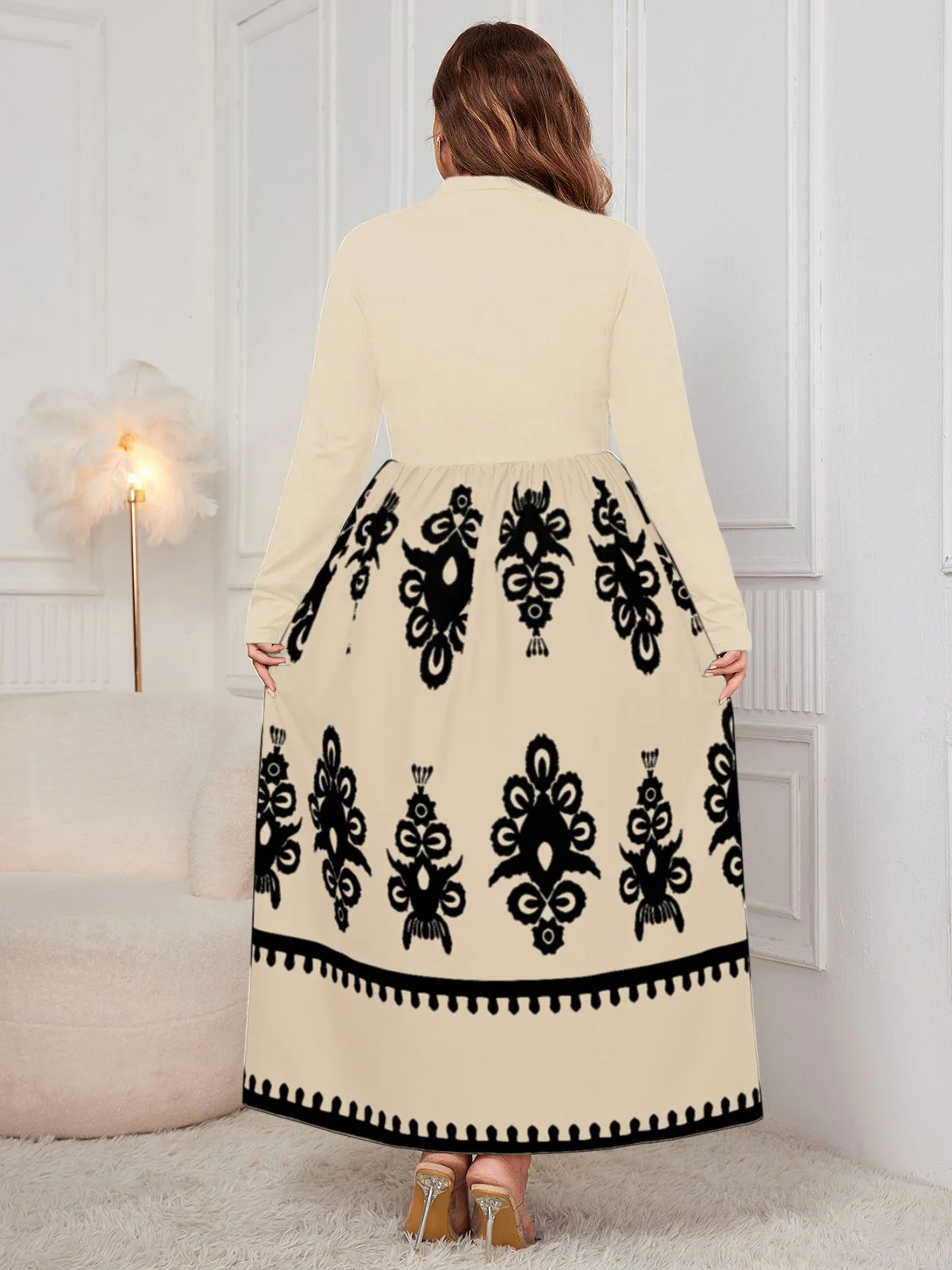 [Plus Size] 1950s Geometric Print Patchwork Dress - Image 9
