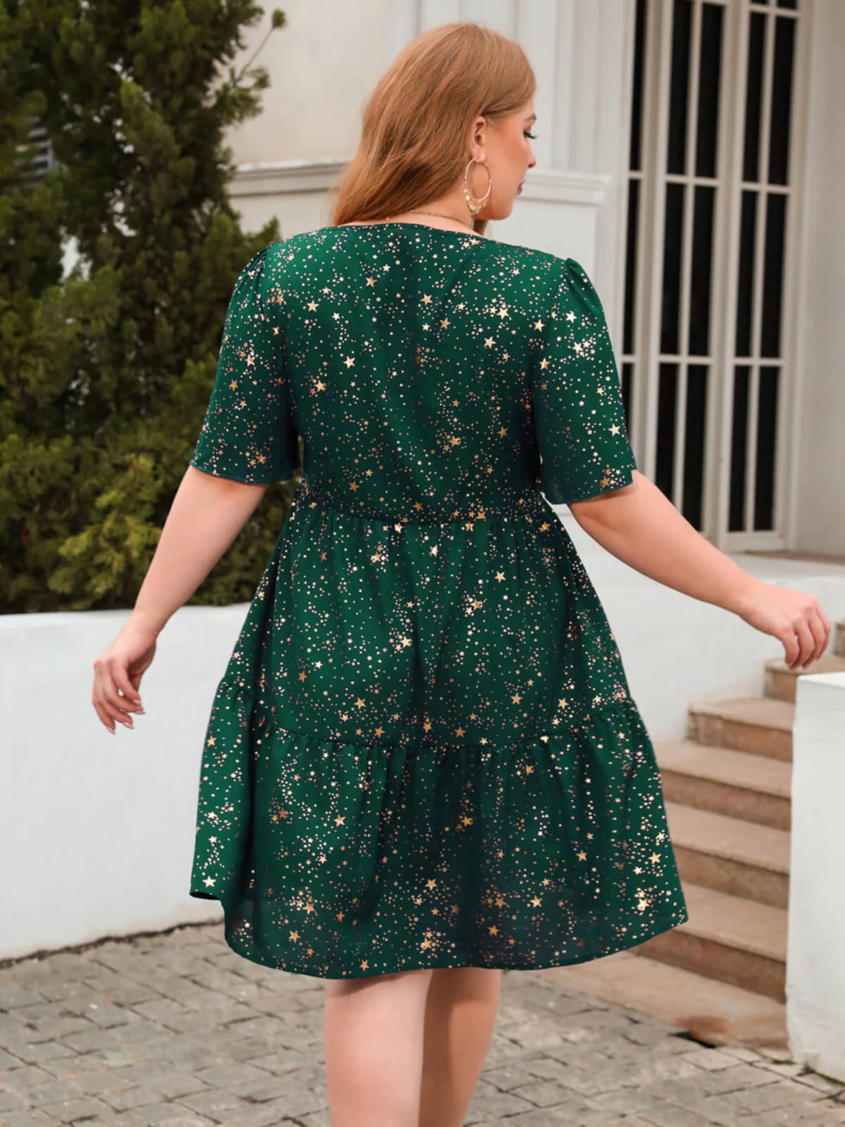 [Plus Size] 1950s Hot Stamping Stars Square Neck Dress - Image 2