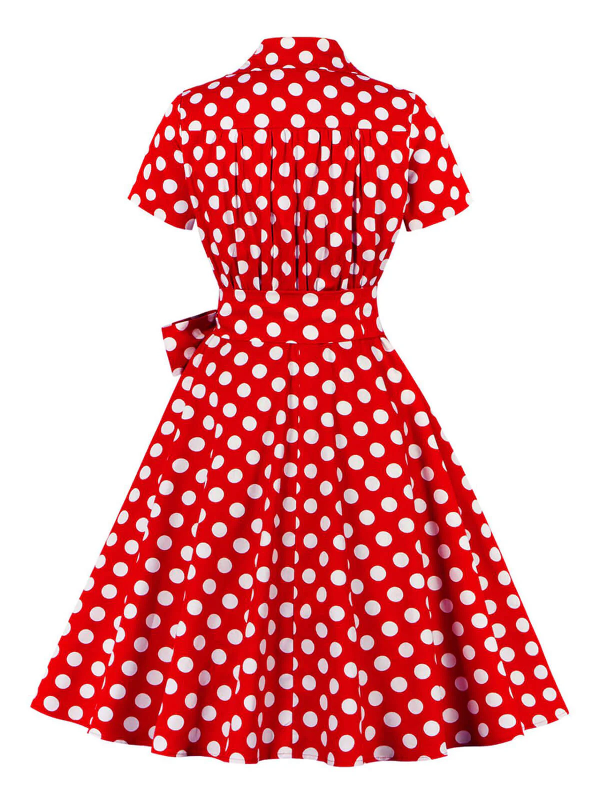 [Plus Size] 1950s Polka Dots Waist Tie Lapel Dress - Image 2