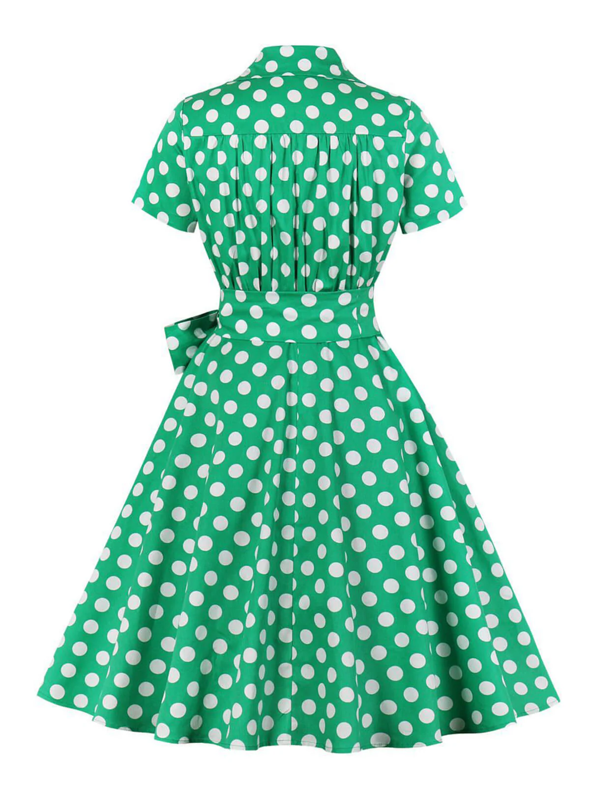 [Plus Size] 1950s Polka Dots Waist Tie Lapel Dress - Image 4