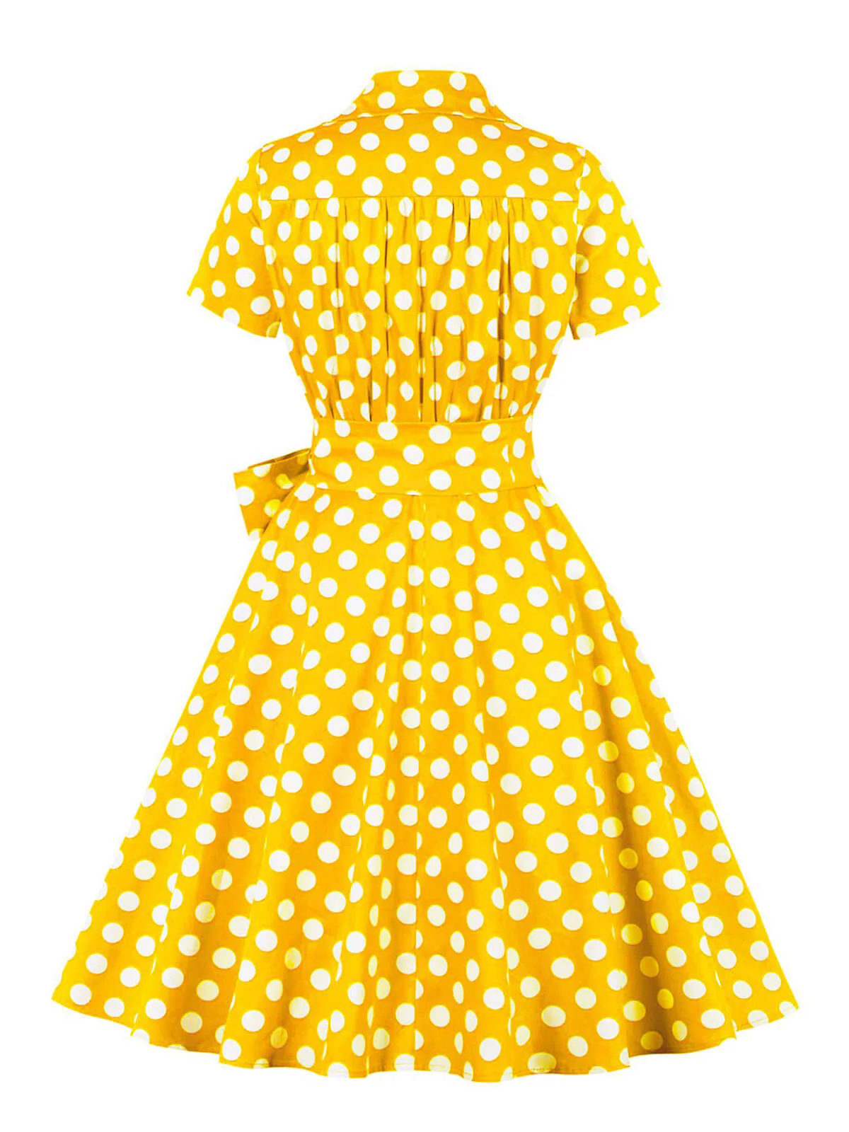 [Plus Size] 1950s Polka Dots Waist Tie Lapel Dress - Image 8