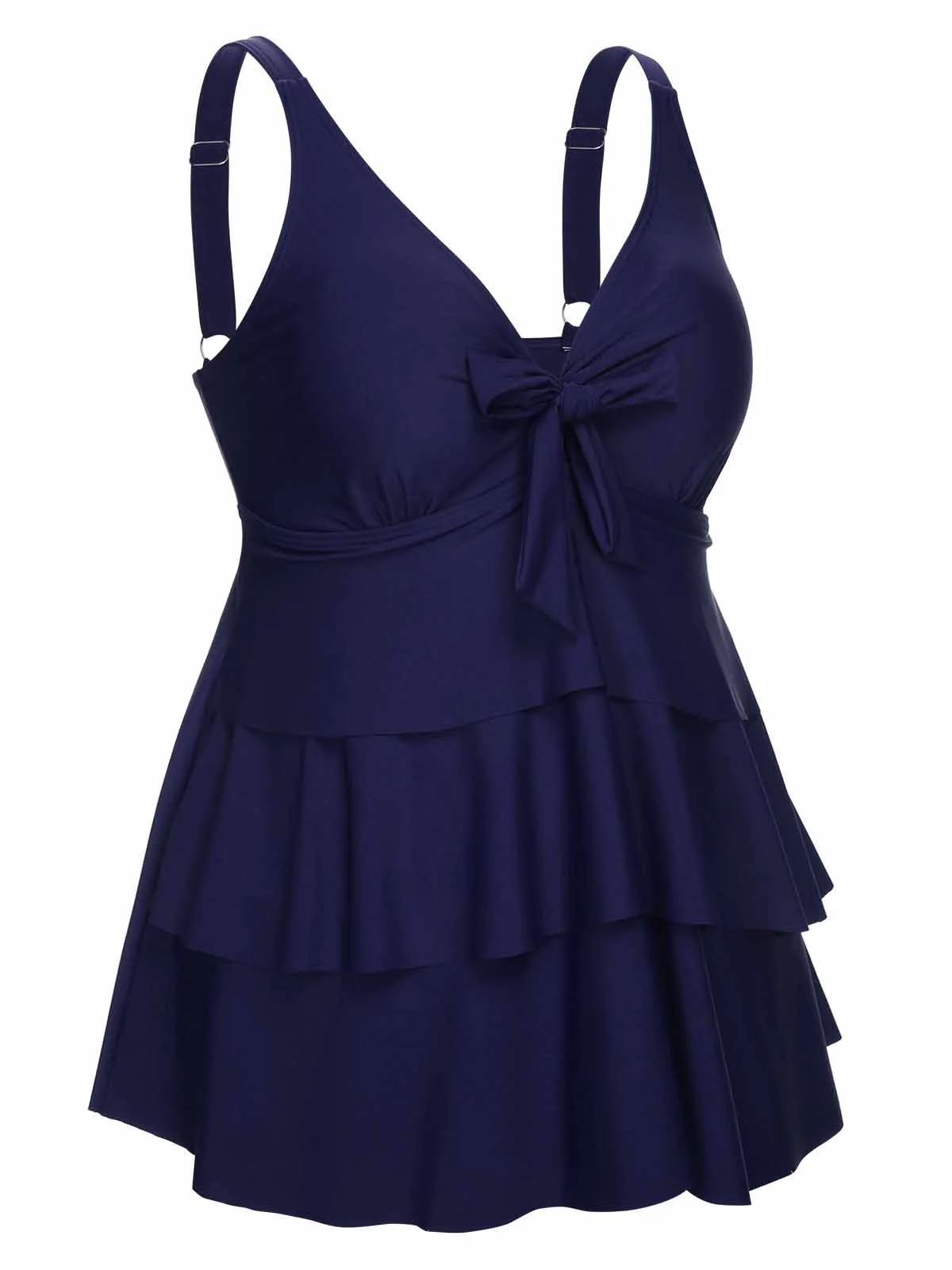 [US Warehouse] [Plus Size] 1950s Solid Front Tie Ruffle Swimsuit - Image 10