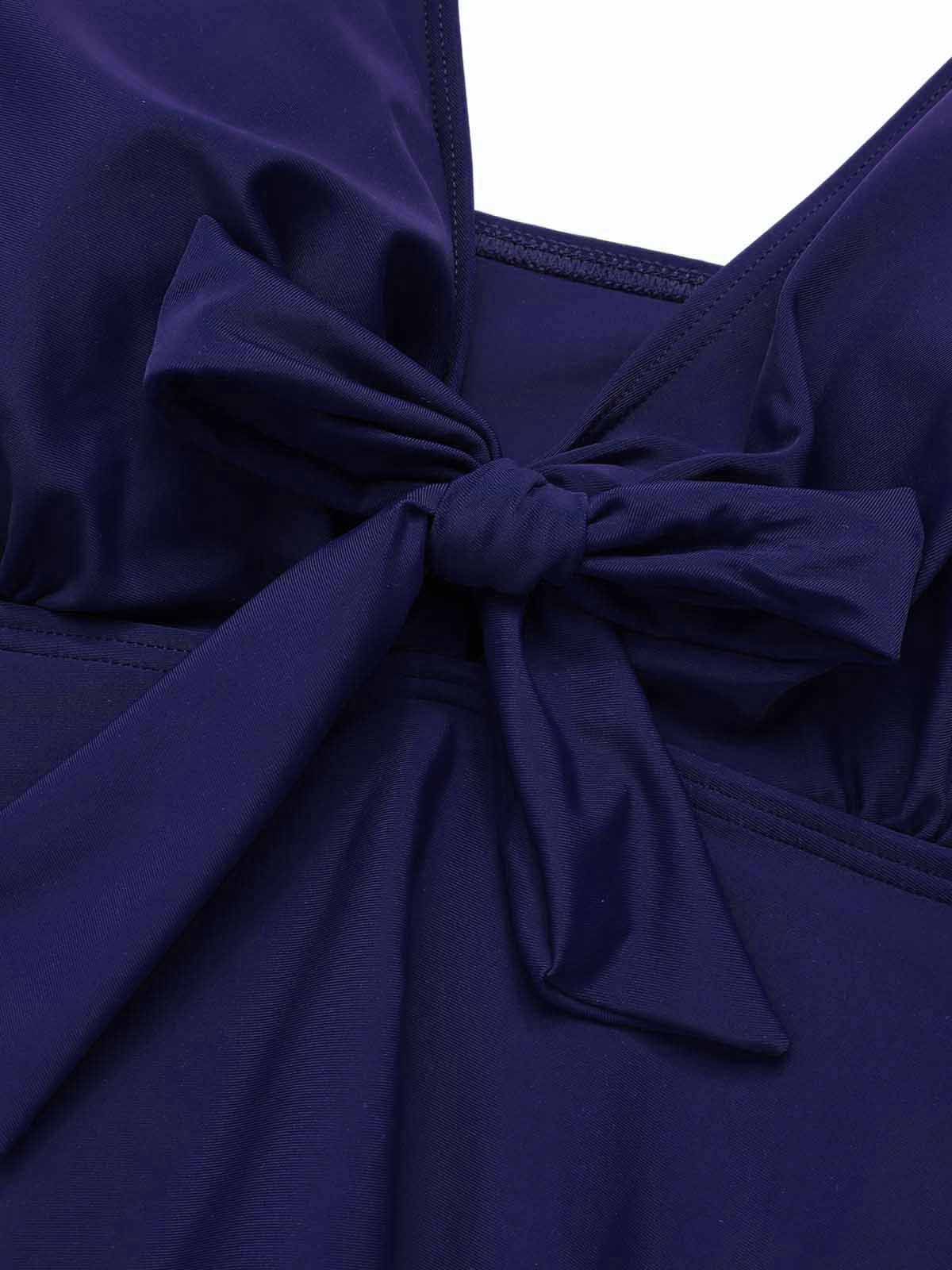 [US Warehouse] [Plus Size] 1950s Solid Front Tie Ruffle Swimsuit - Image 12