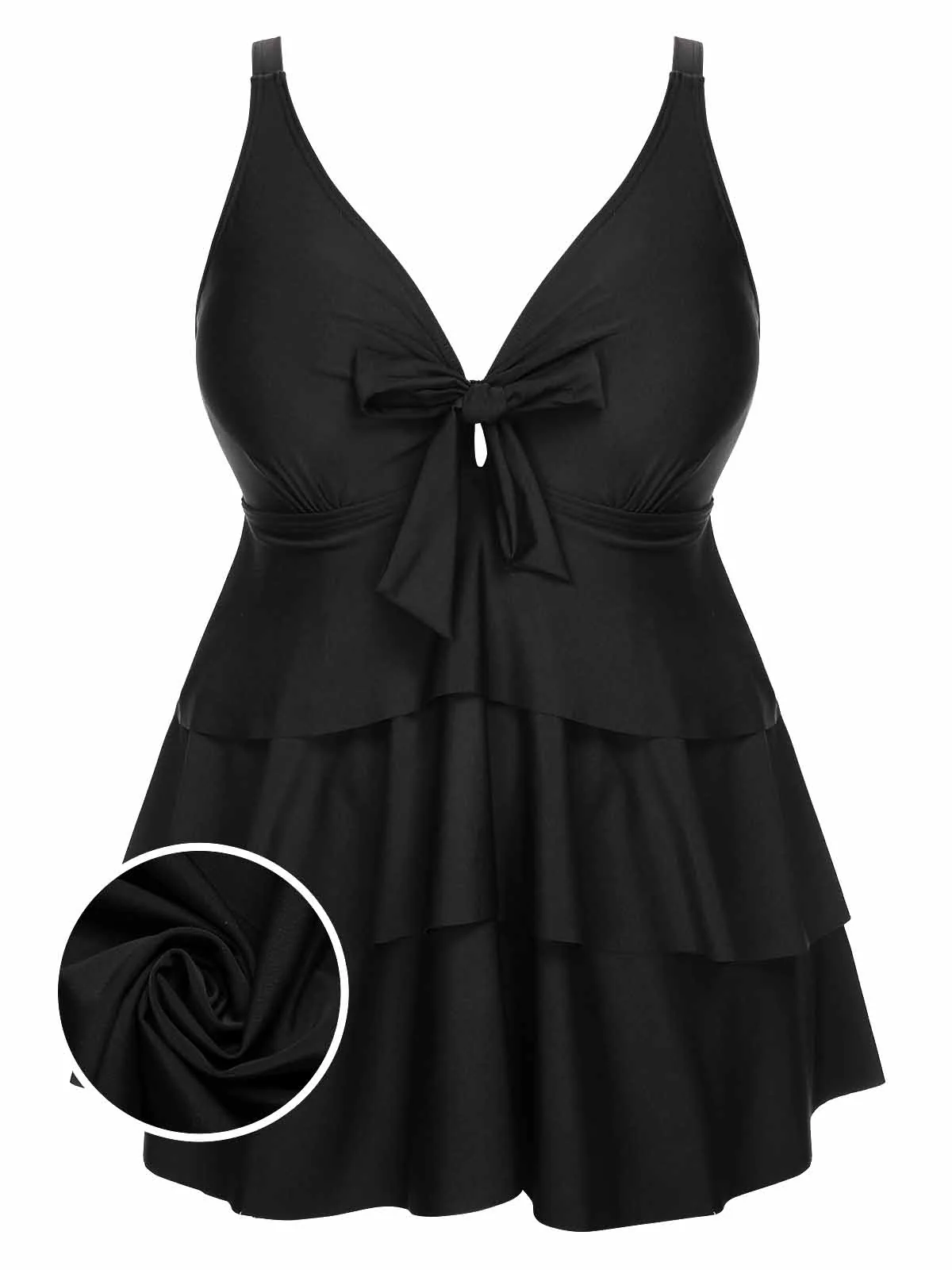 [US Warehouse] [Plus Size] 1950s Solid Front Tie Ruffle Swimsuit - Image 15