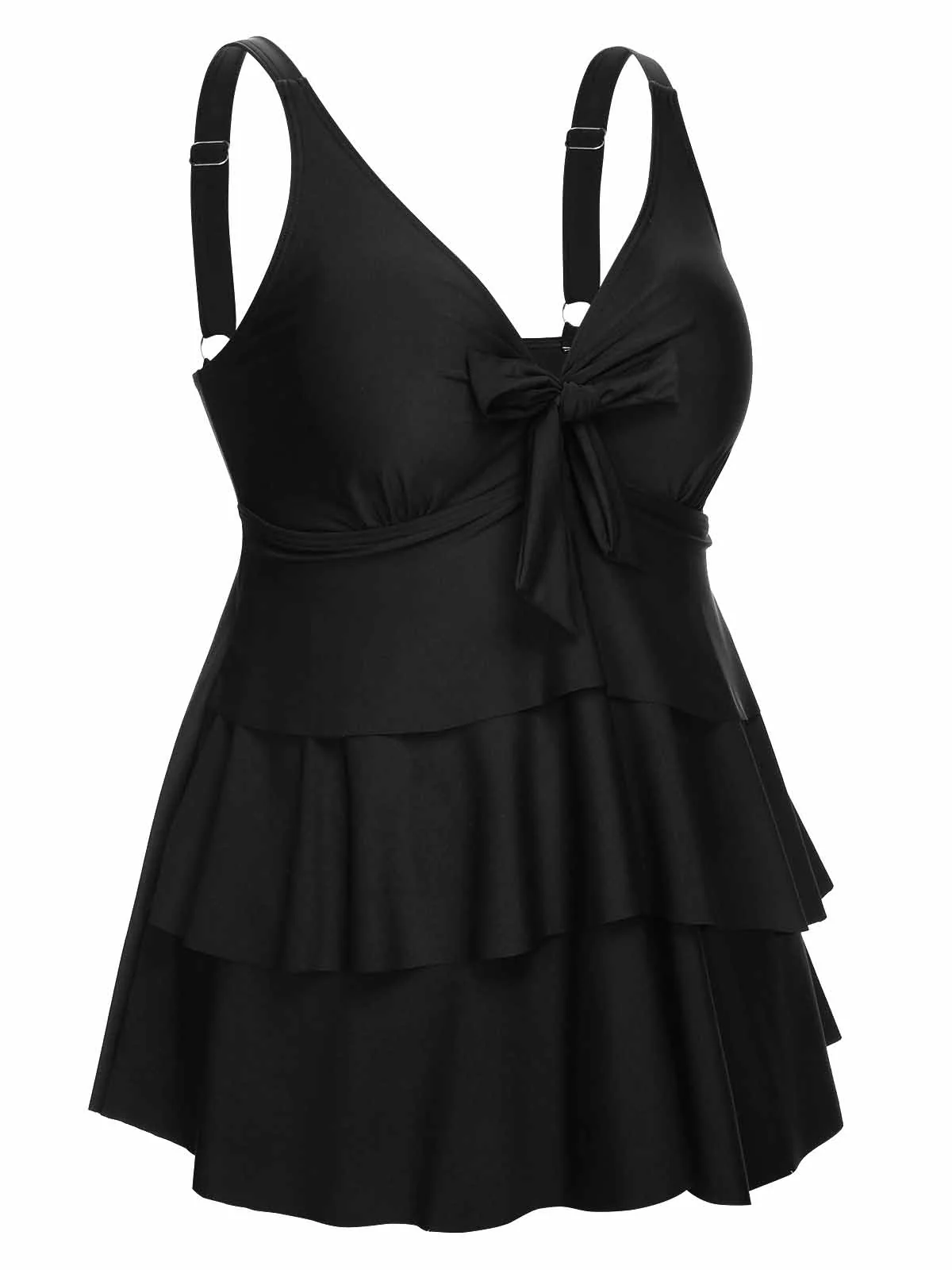 [US Warehouse] [Plus Size] 1950s Solid Front Tie Ruffle Swimsuit - Image 17
