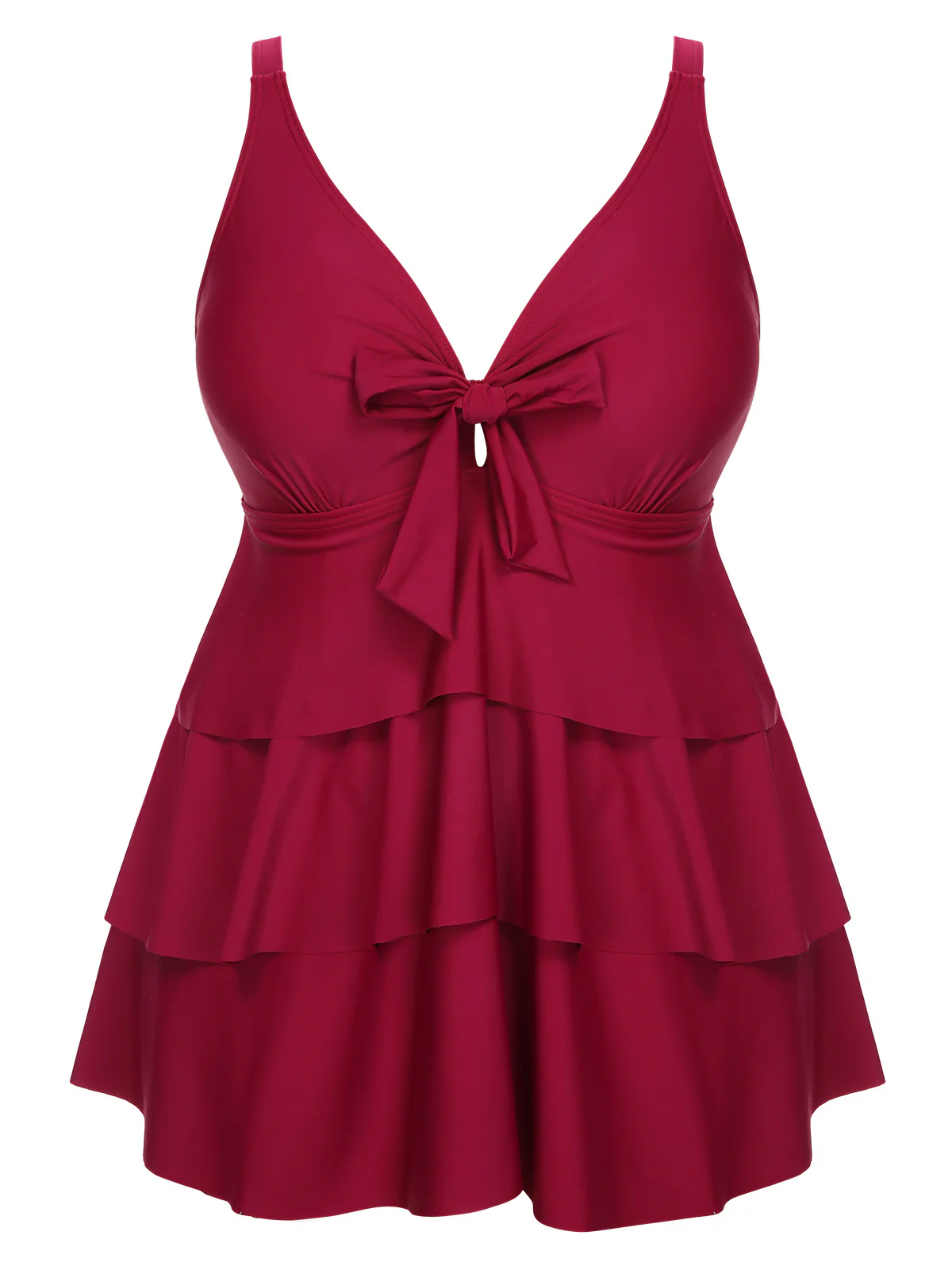 [US Warehouse] [Plus Size] 1950s Solid Front Tie Ruffle Swimsuit - Image 2