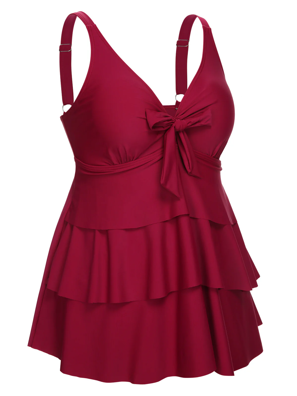 [US Warehouse] [Plus Size] 1950s Solid Front Tie Ruffle Swimsuit - Image 3