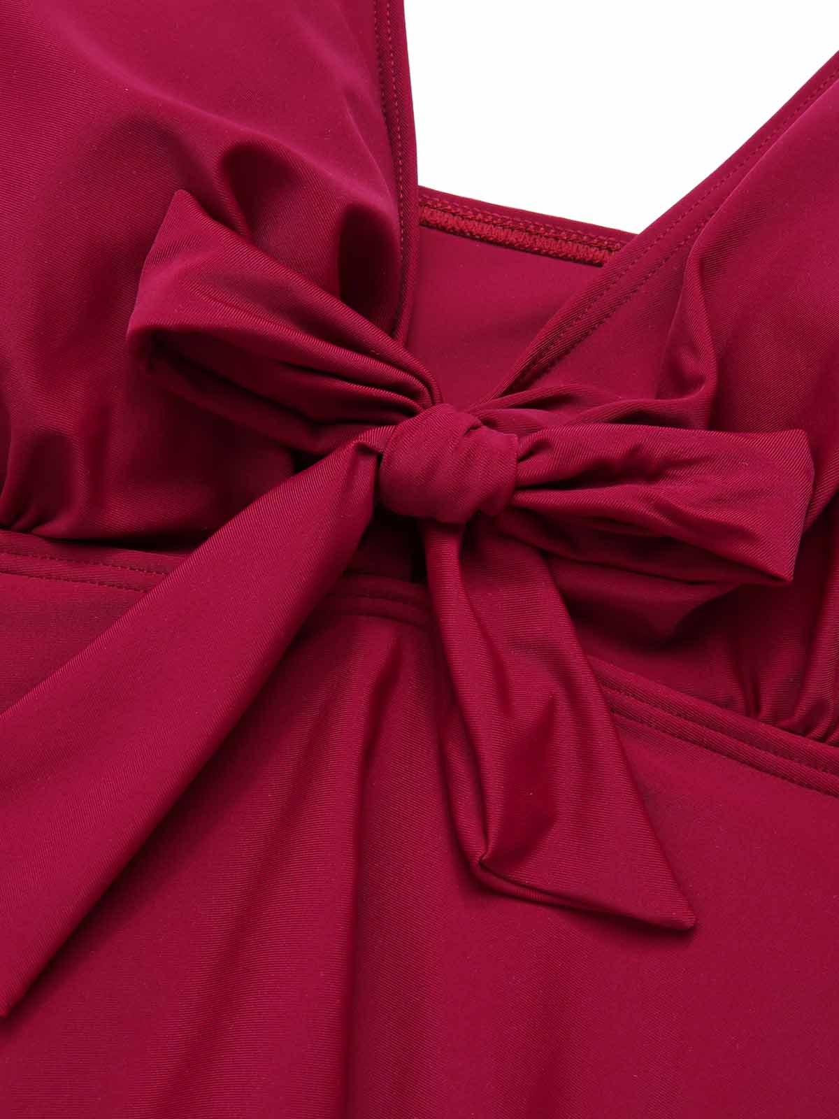 [US Warehouse] [Plus Size] 1950s Solid Front Tie Ruffle Swimsuit - Image 5