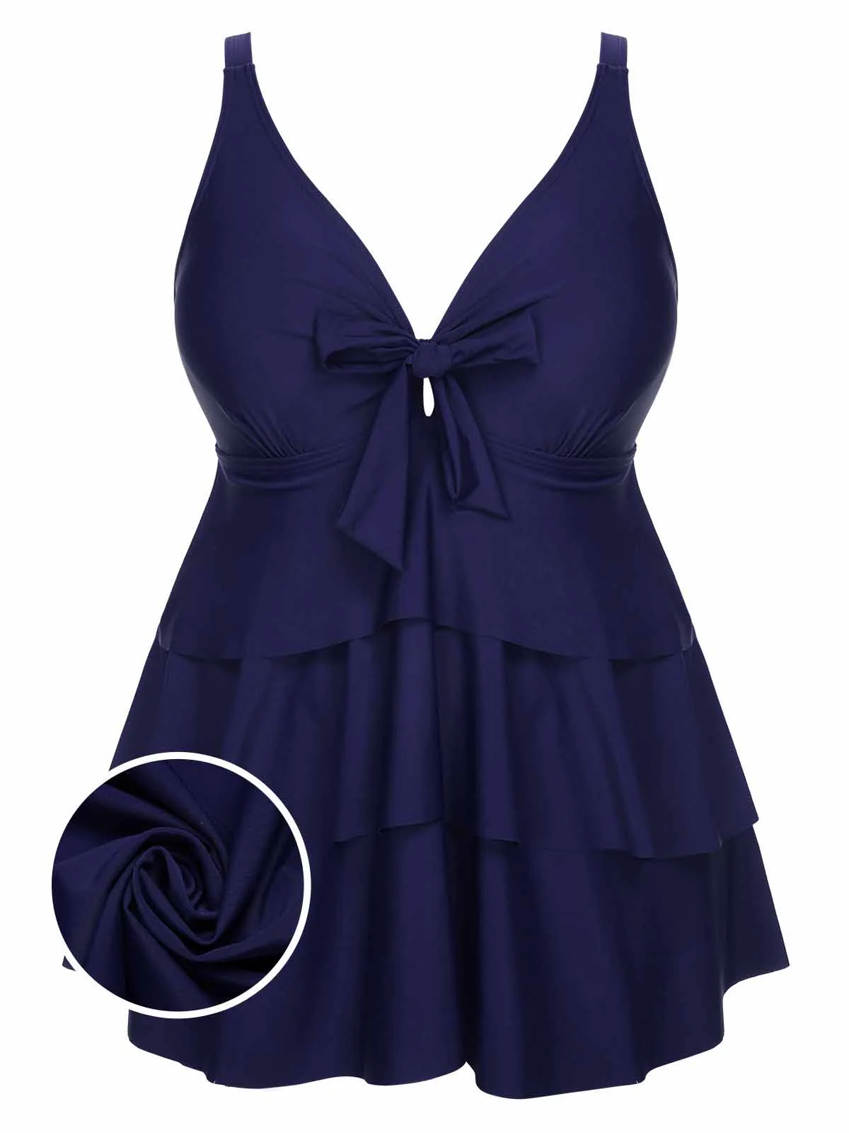 [US Warehouse] [Plus Size] 1950s Solid Front Tie Ruffle Swimsuit - Image 8