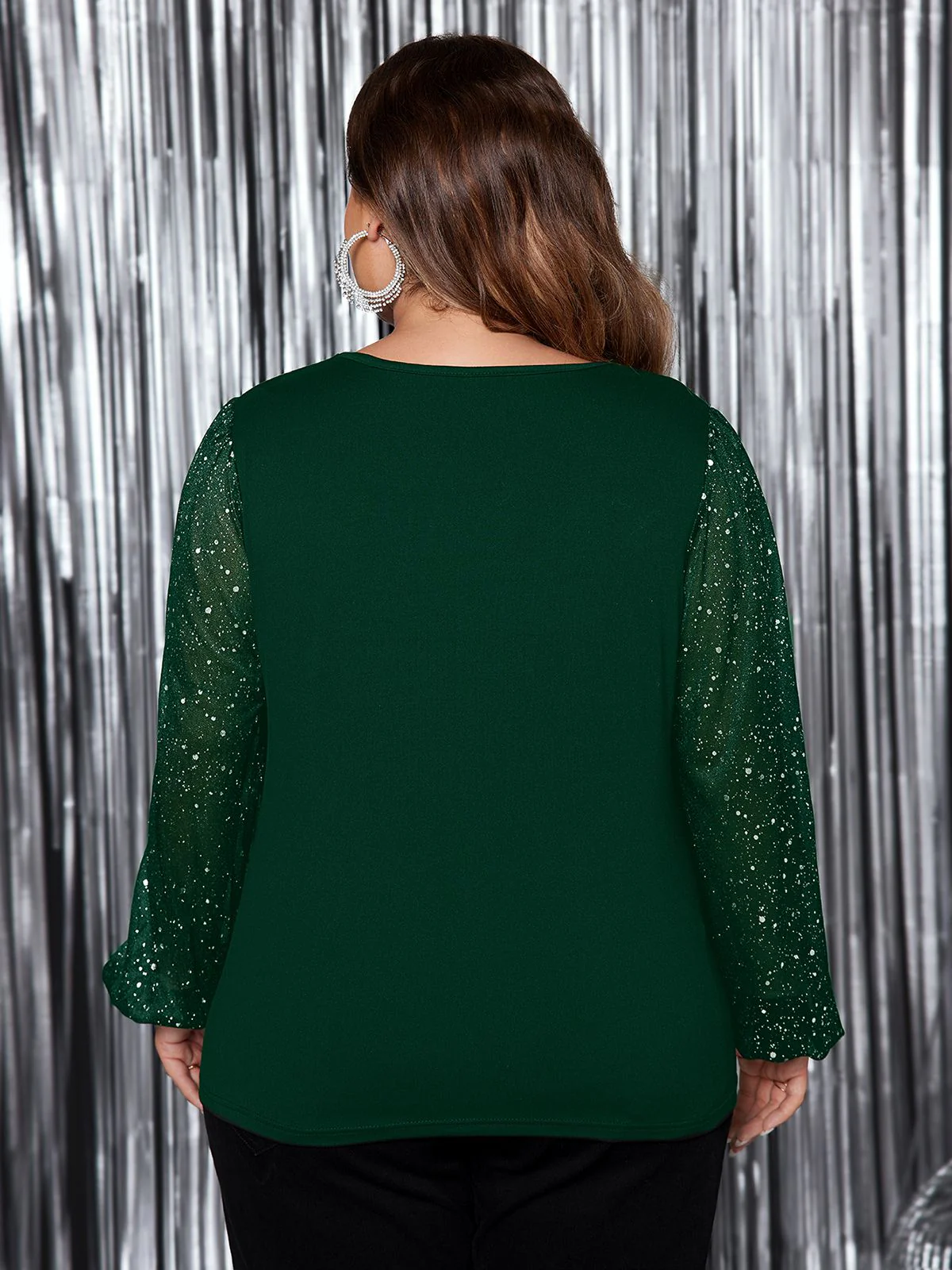 [Plus Size] 1950s Solid Sequined Patchwork Top - Image 2