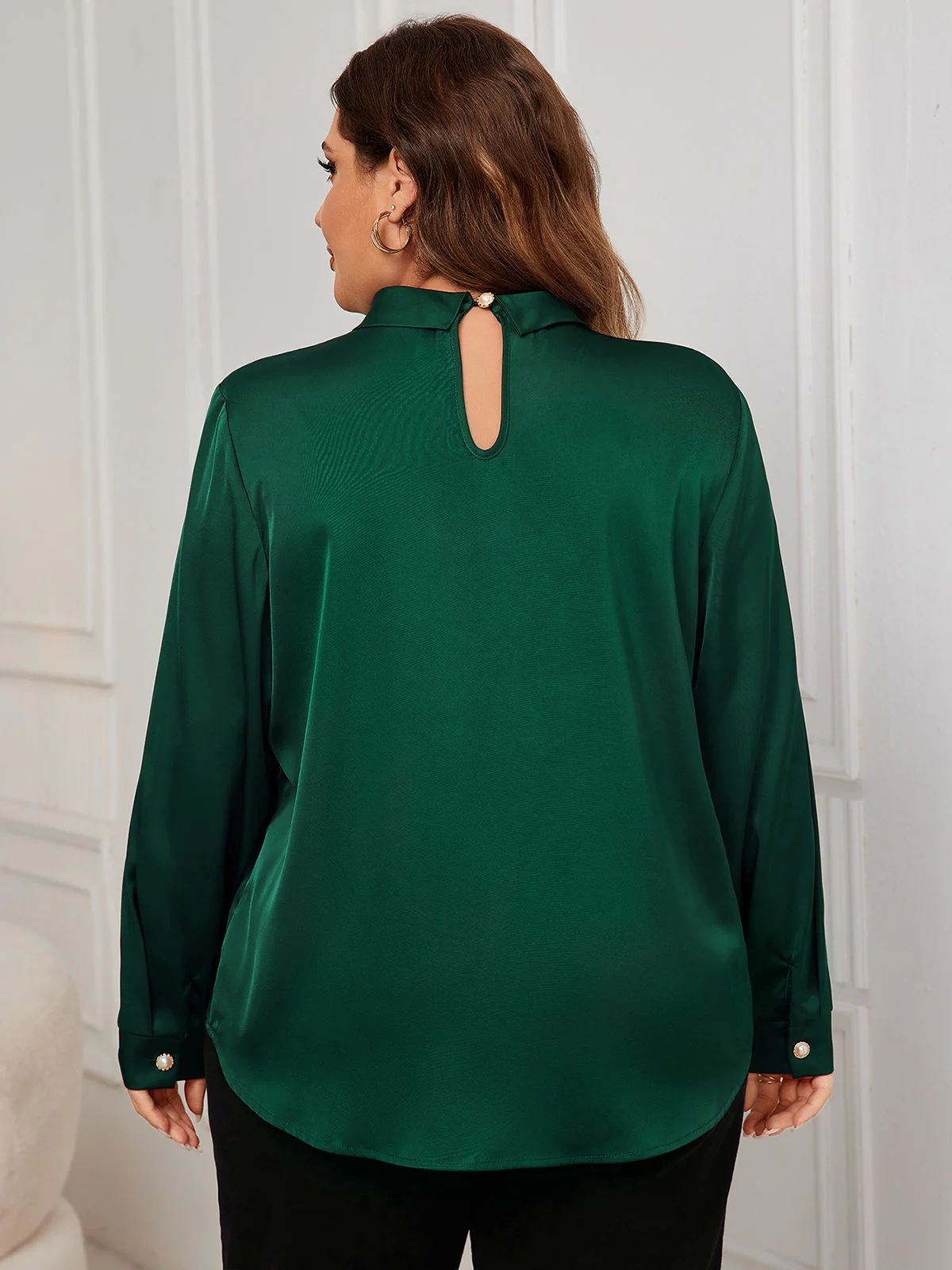 [Plus Size] 1950s Solid Twist Satin Blouse - Image 10