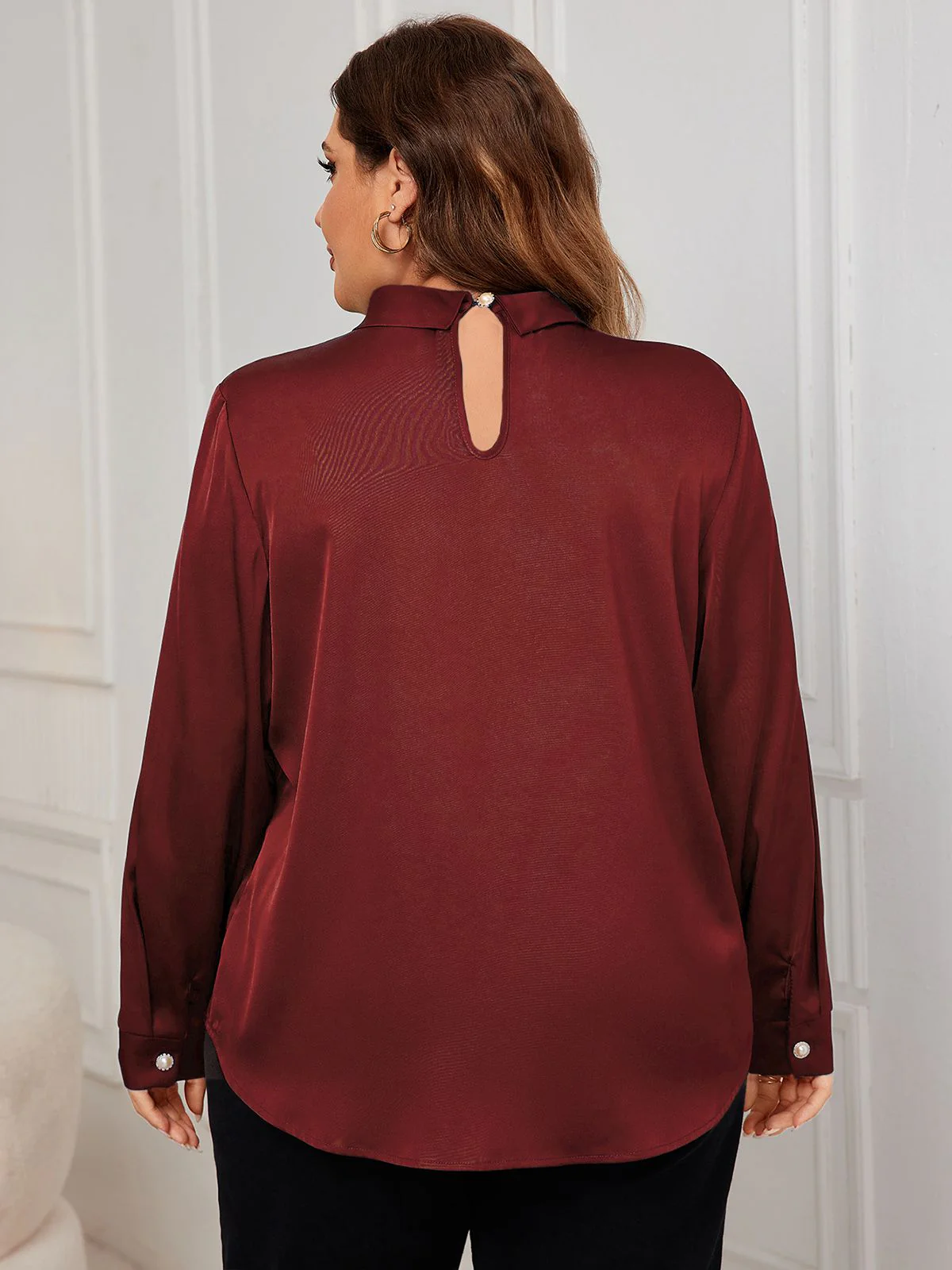 [Plus Size] 1950s Solid Twist Satin Blouse - Image 5
