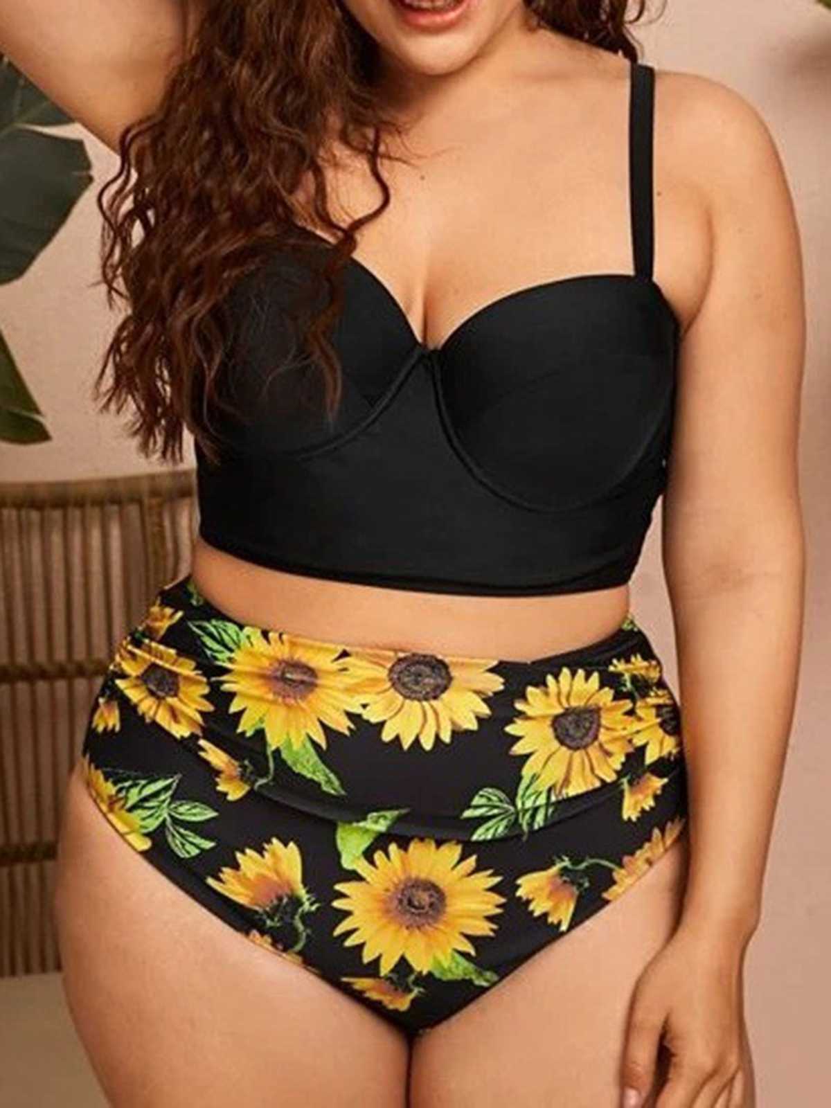 [Plus Size] 1950s Spaghetti Strap Floral Swimsuit - Image 5
